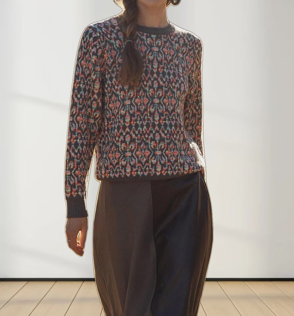 Mosaic Print Sweater-Grey