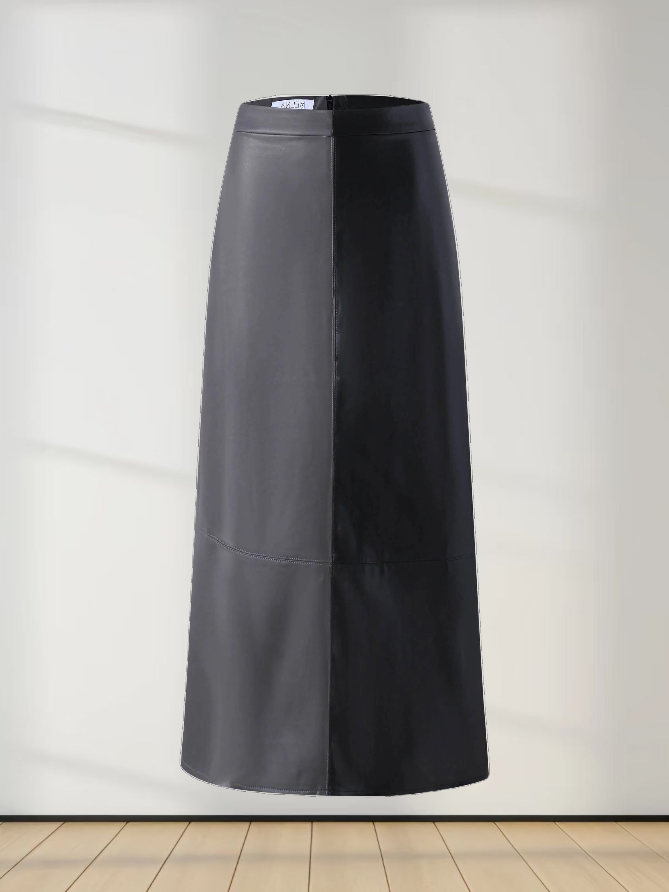 Two Tone Leather Skirt-Black/Grey