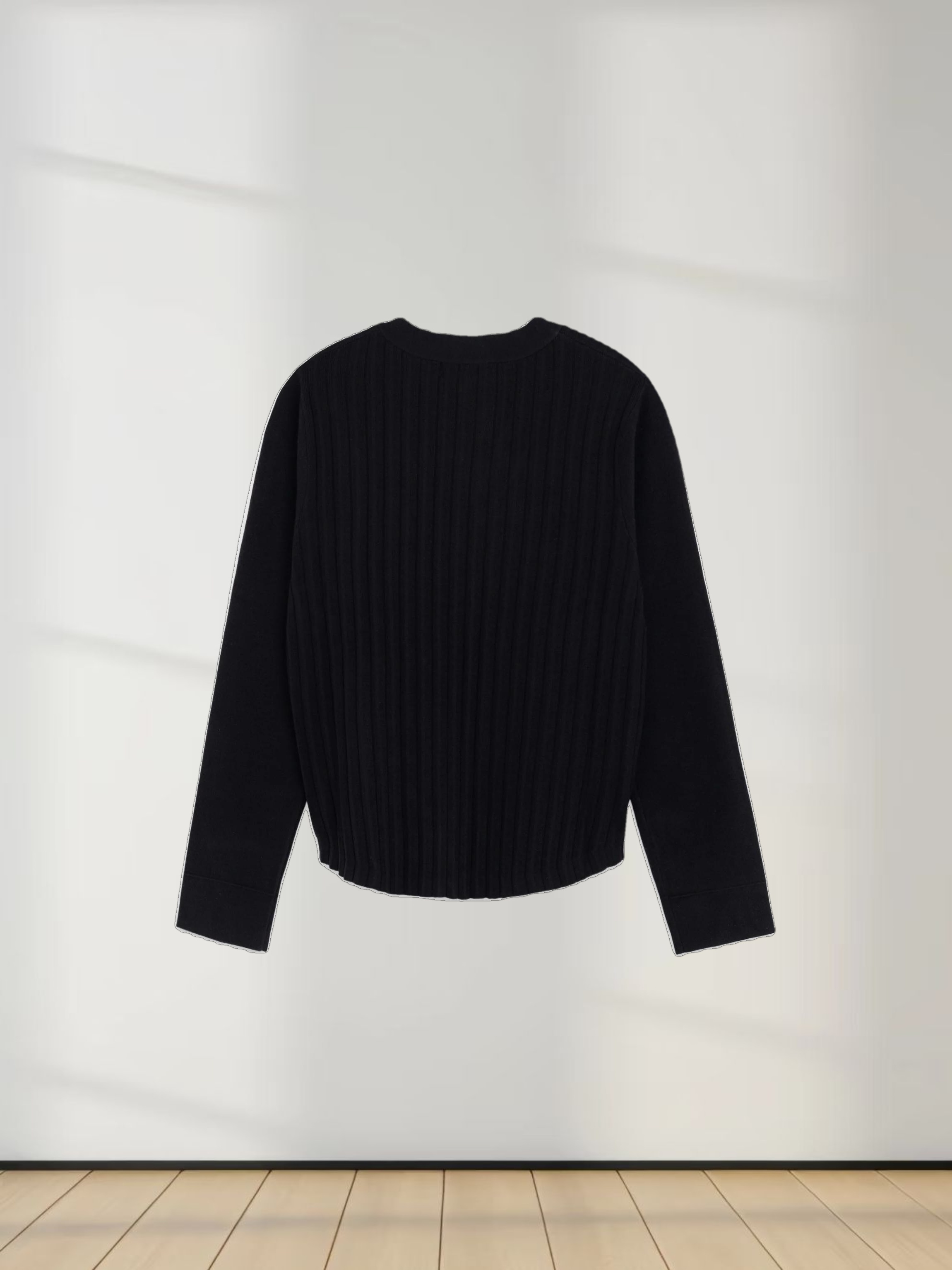 Back Wide Ribbed Cardigan Sweater-Black