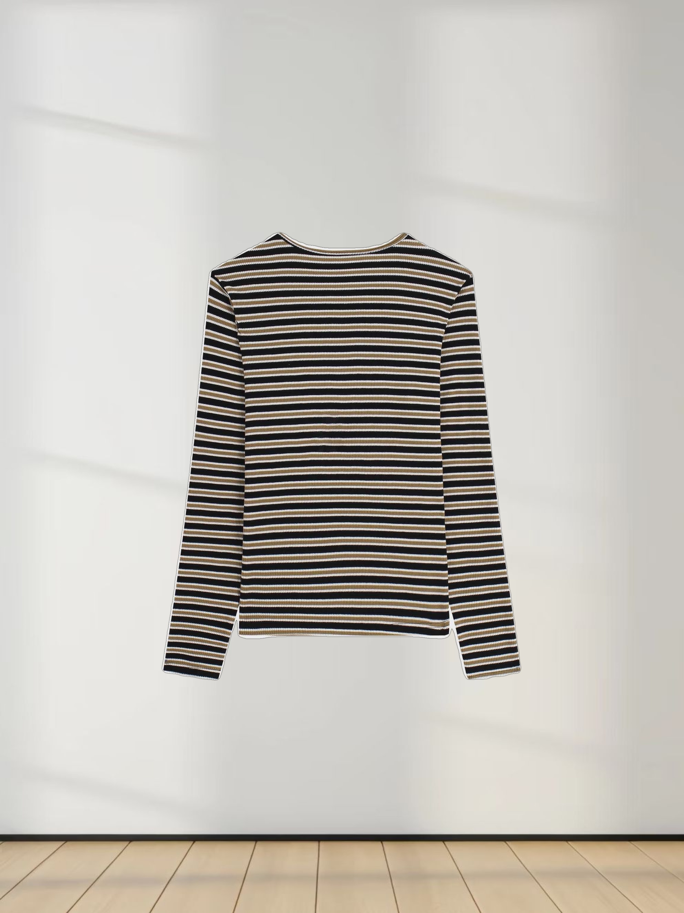 Waffle Striped Crew Tee-Black/White/Gold