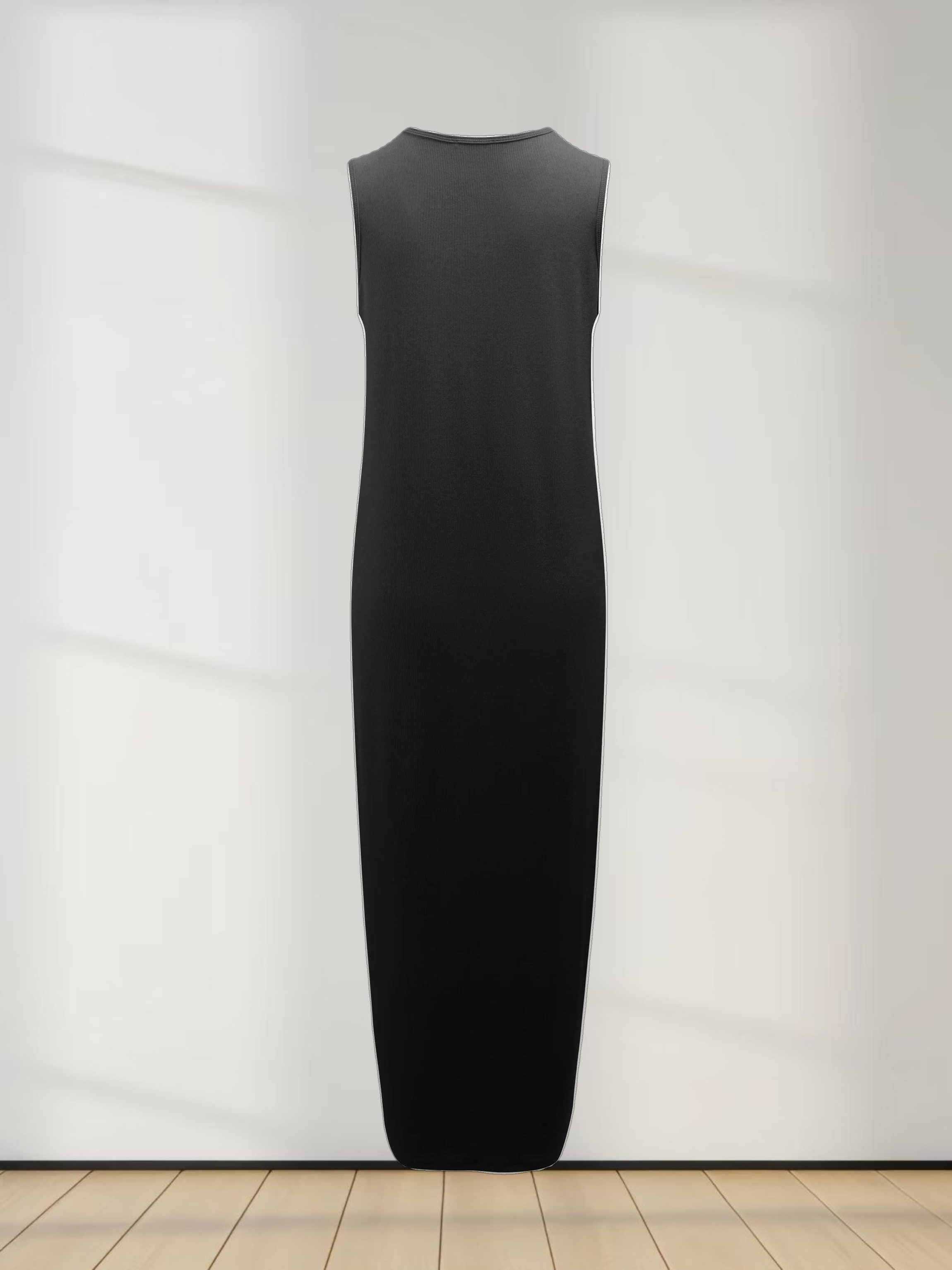 Ribbed Sleeveless Maxi Dress-Black