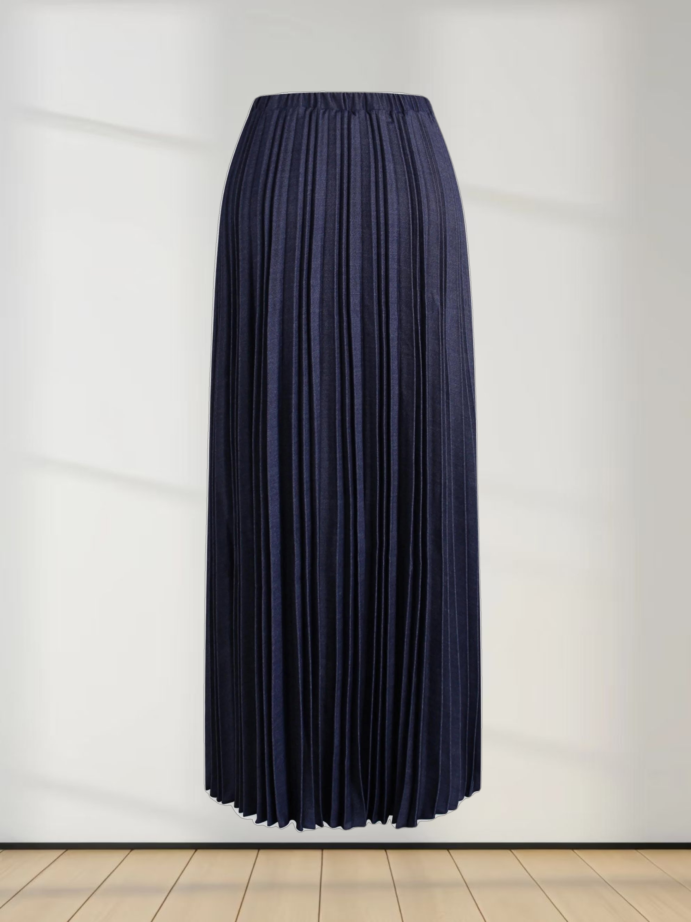 Denim Pleated Skirt-Dark Blue