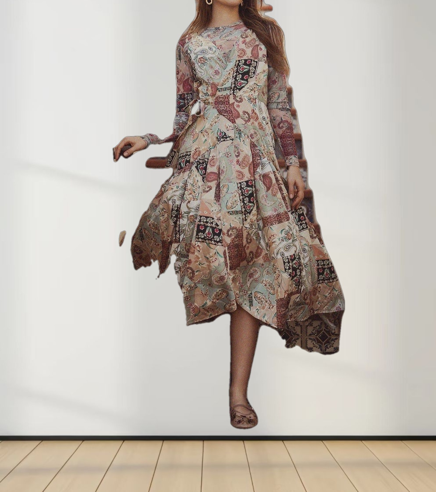 Printed Mesh Crew Neck Top-Vintage Floral