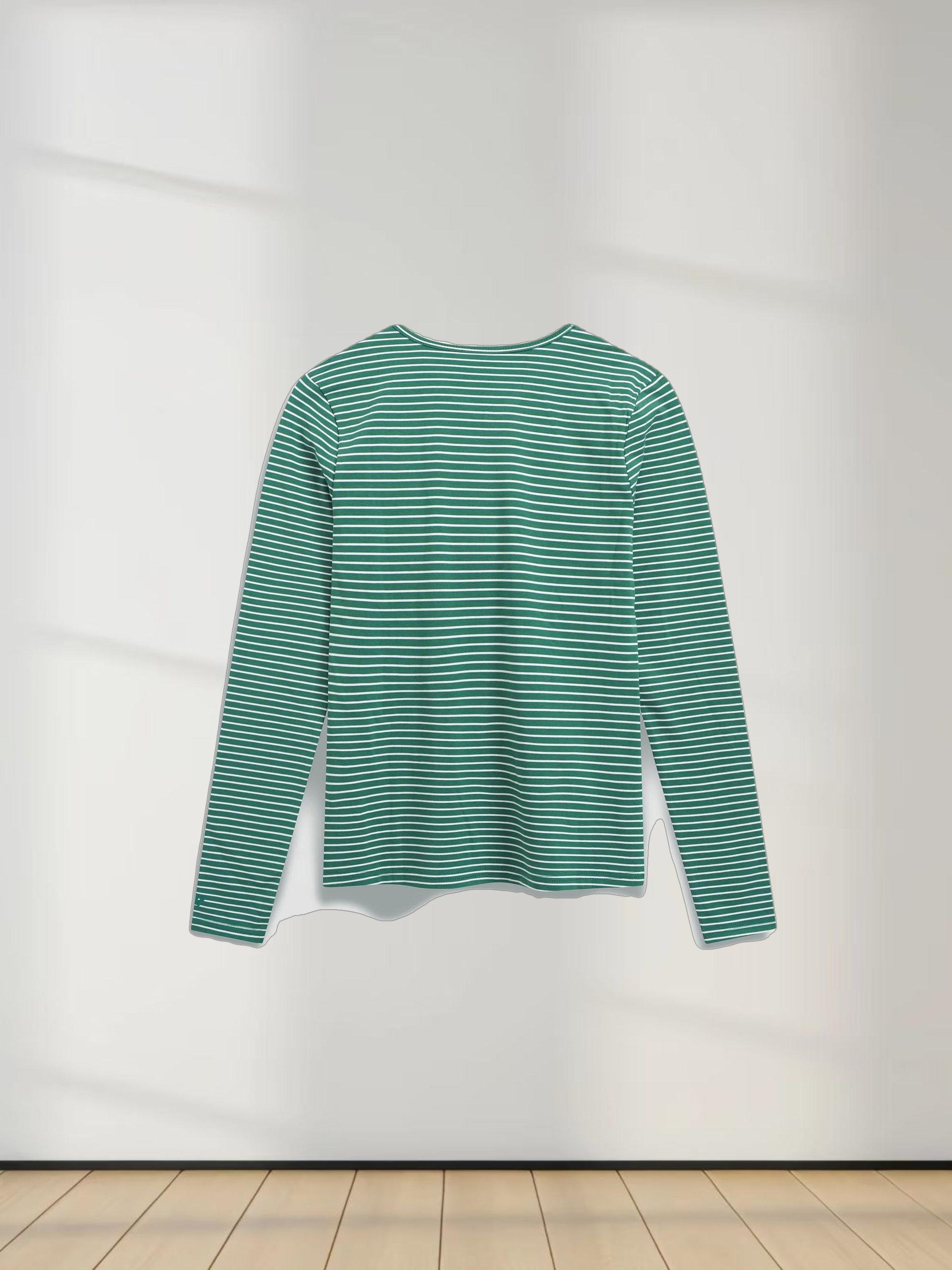 Flat Striped High V Long Sleeve-Green/White