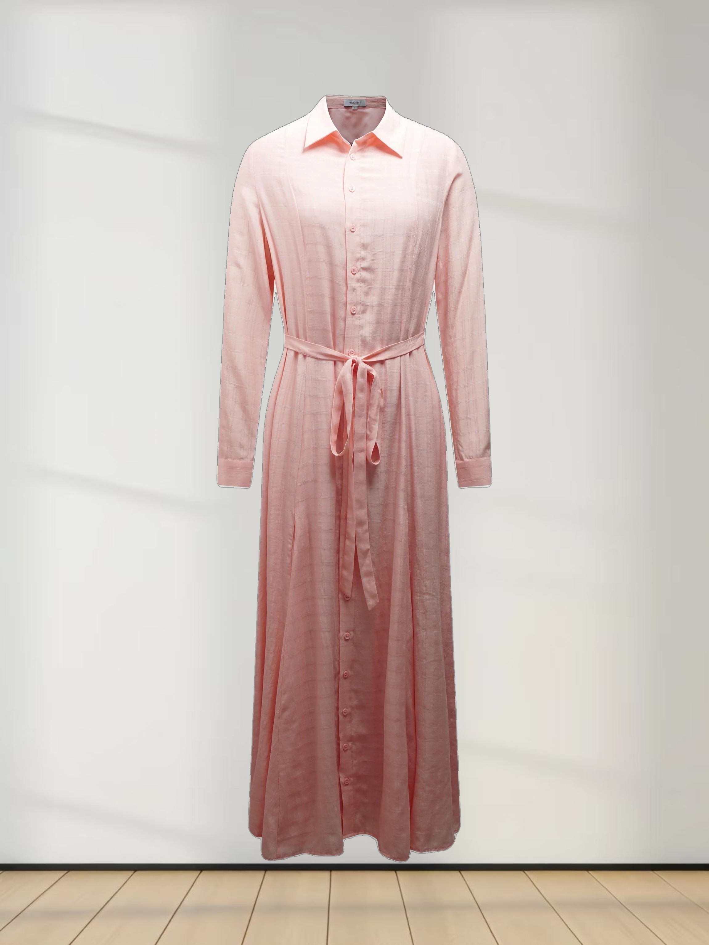 Collared A-Line Shirtdress-Pink Plaid