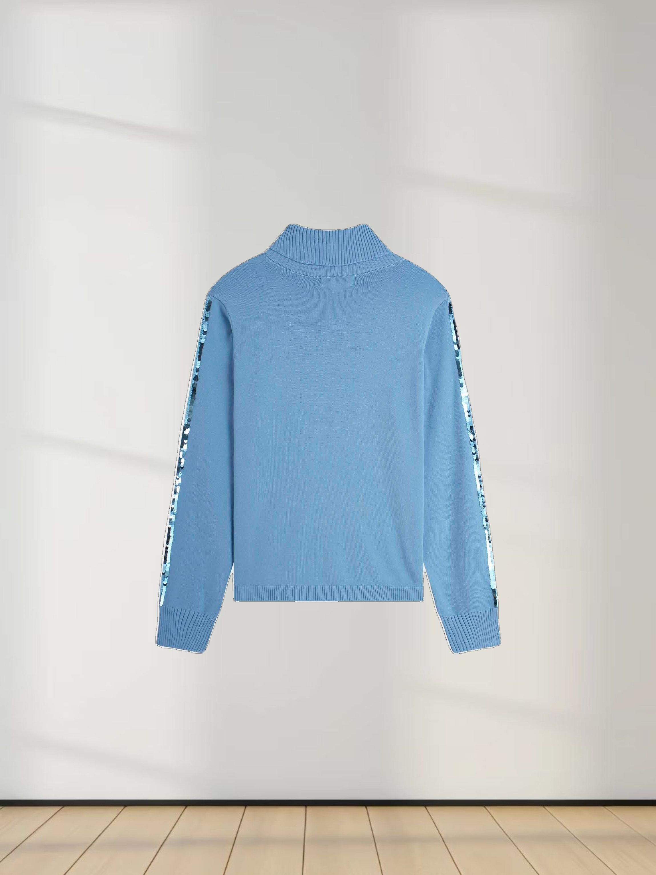 Sequin Trim Sweater-Ice Blue