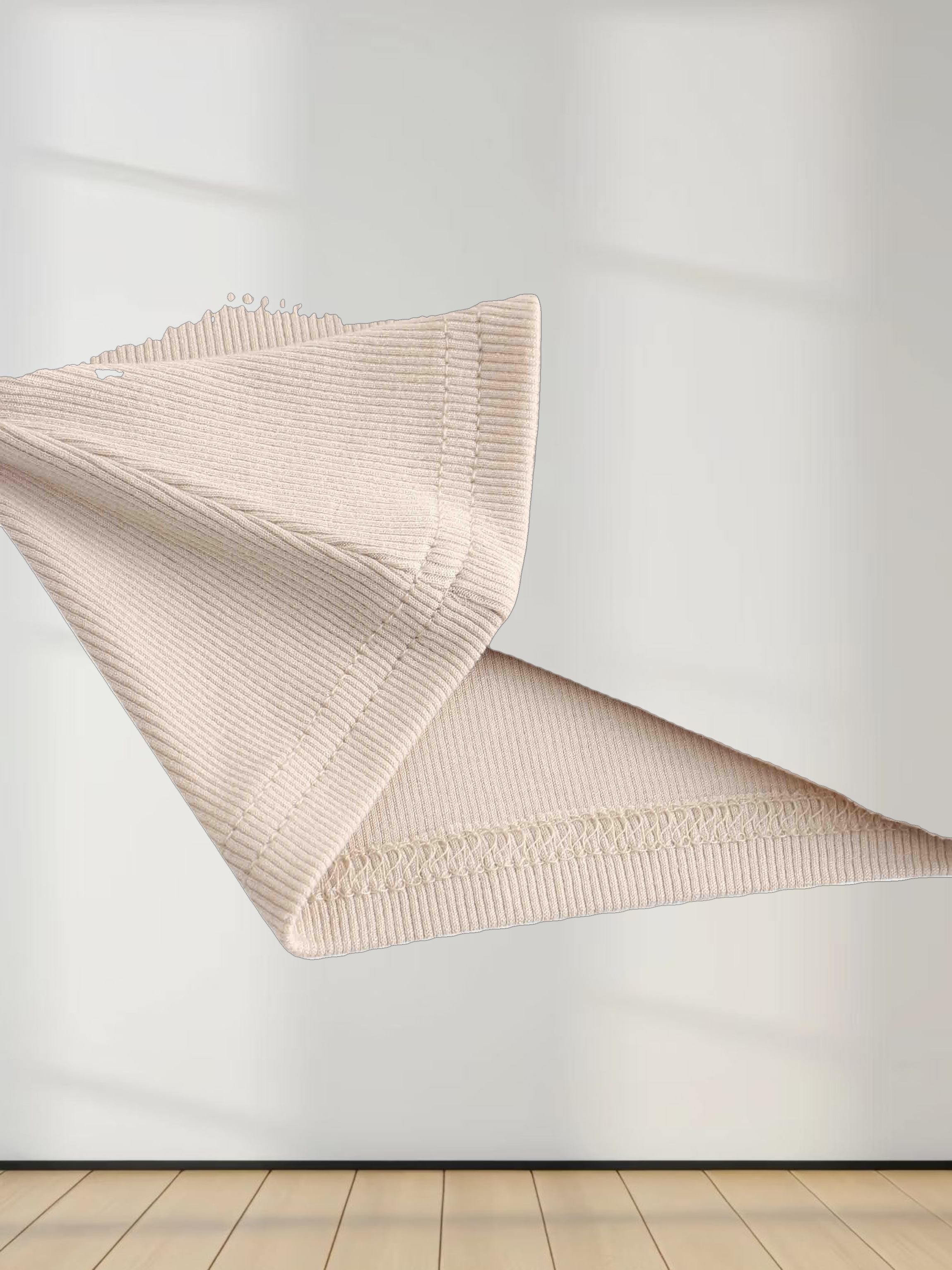 RIBBED HIGH V TEE LS-BEIGE