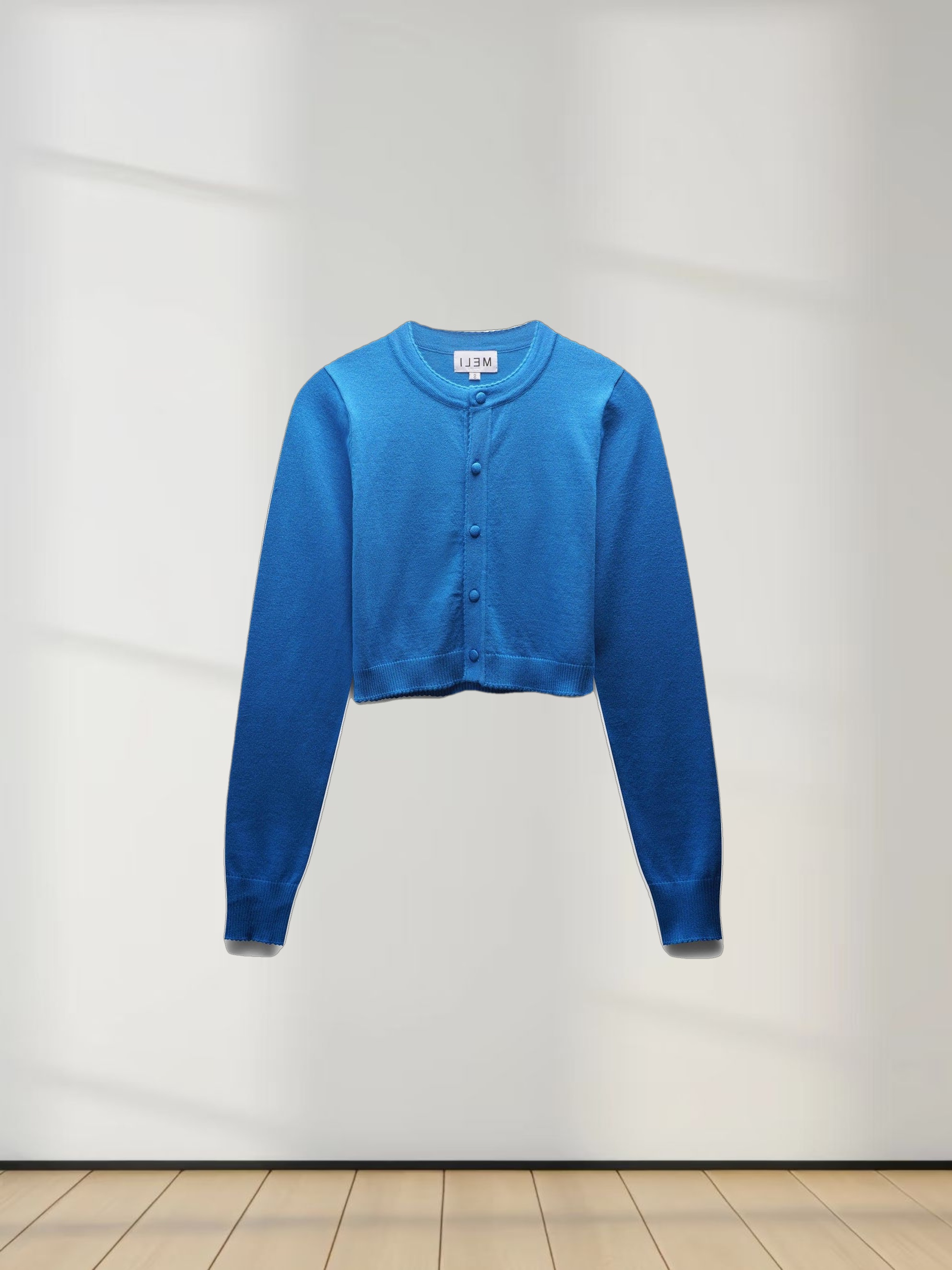 Trim Detail Crew Crop Cardigan-Bright Blue