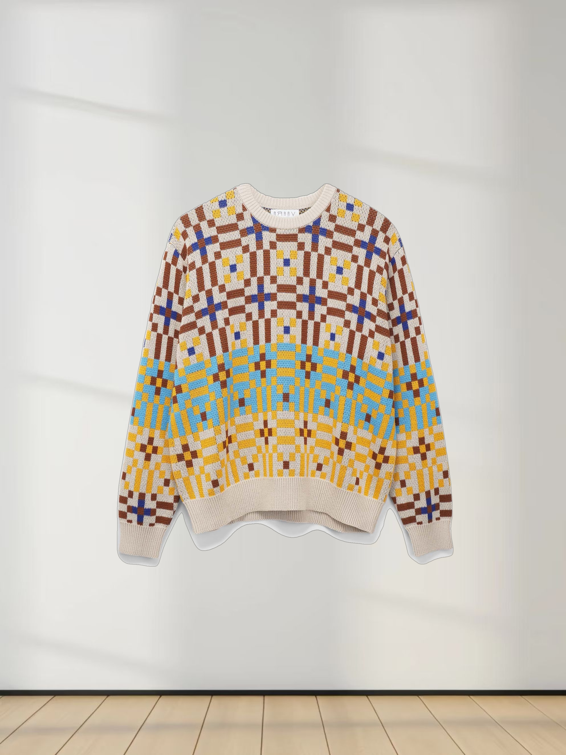Geometric Design Sweater-Brown