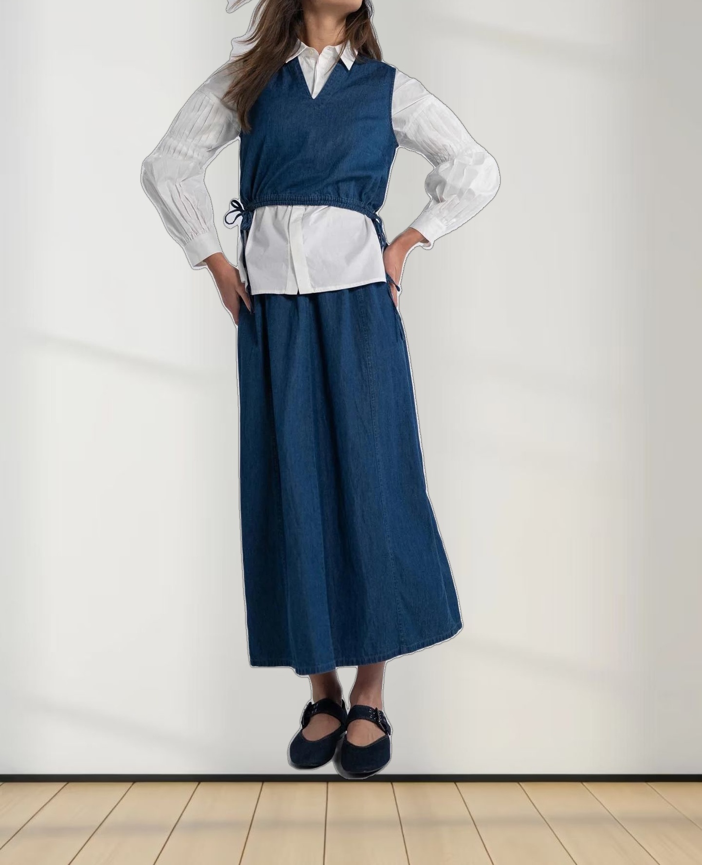 Pleated Sleeve Detail Blouse-White