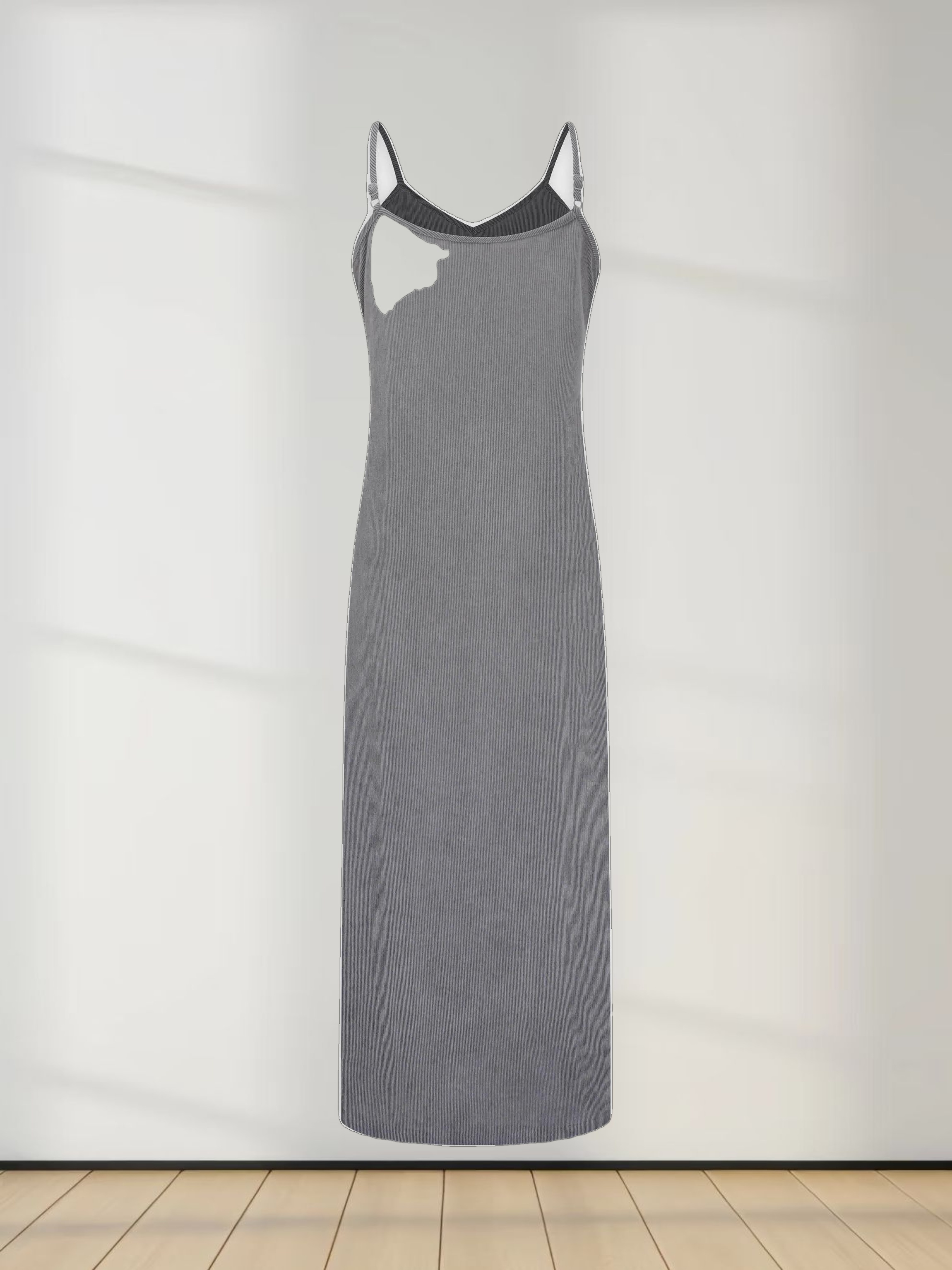 Corduroy Slip Dress-Grey