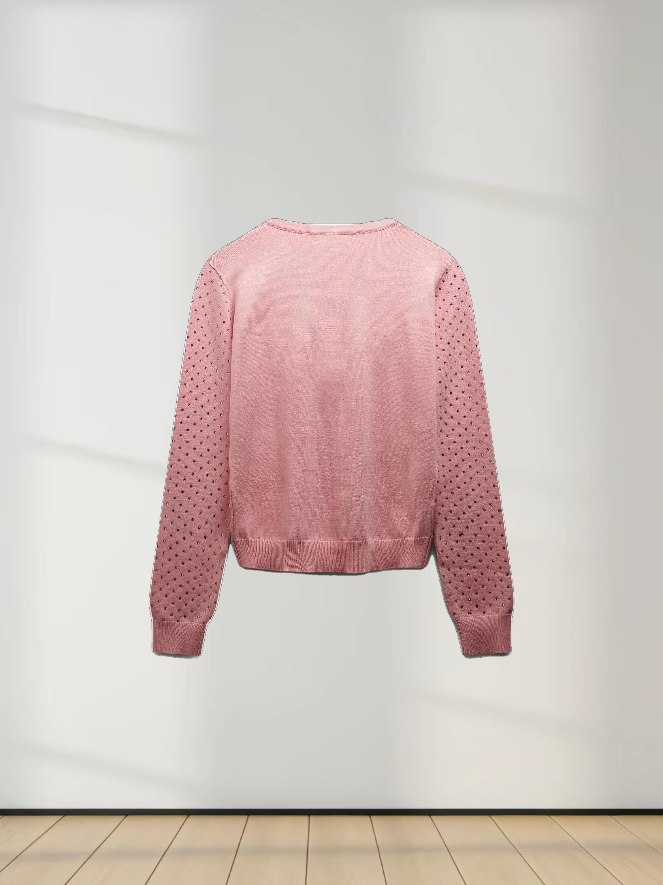 Stone Embellished Crew Cardigan-Pink