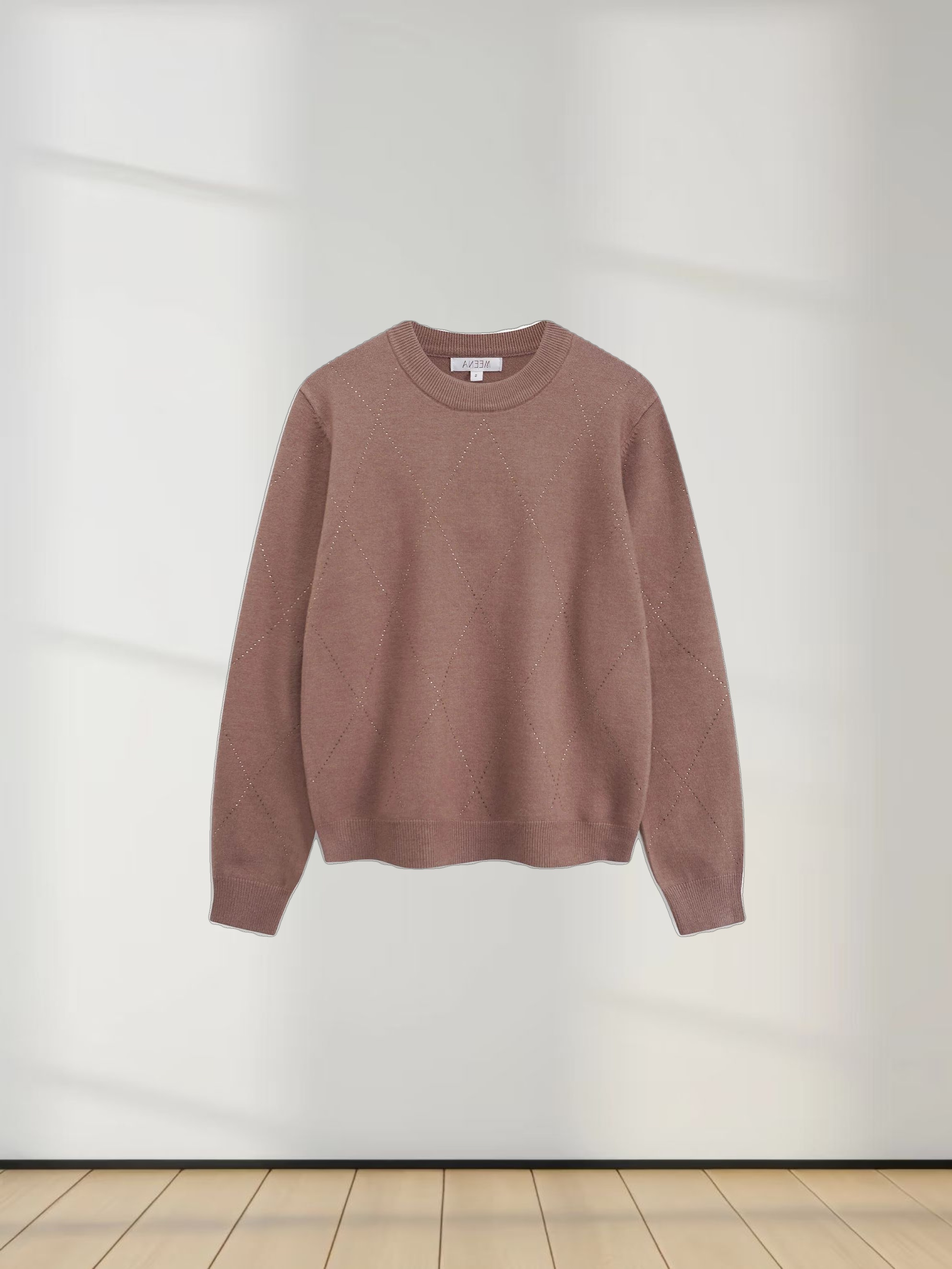 Diamond Stud Design Sweater-Mocha Mousse