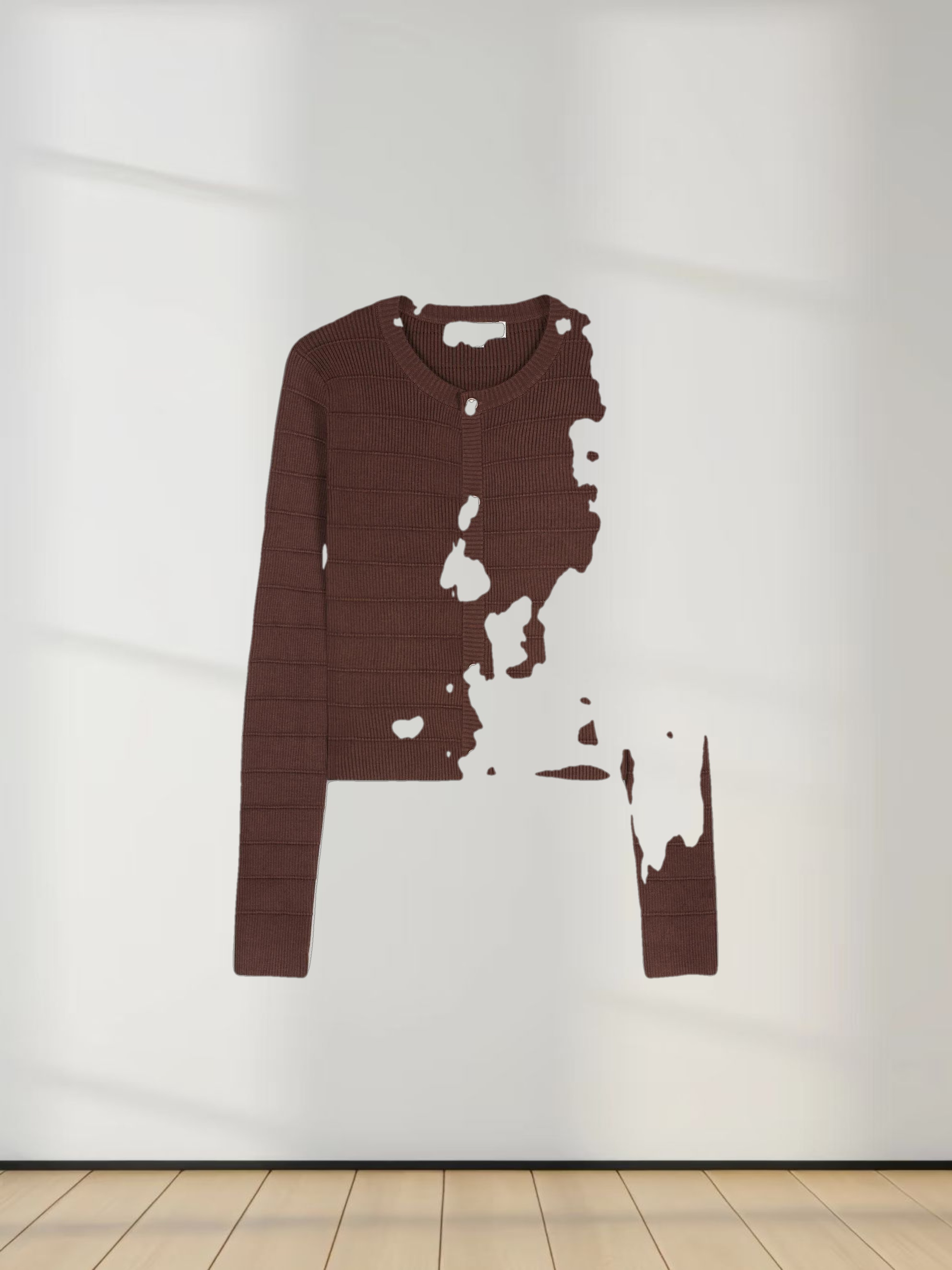 RIBBED CROPPED CARDIGAN-BROWN