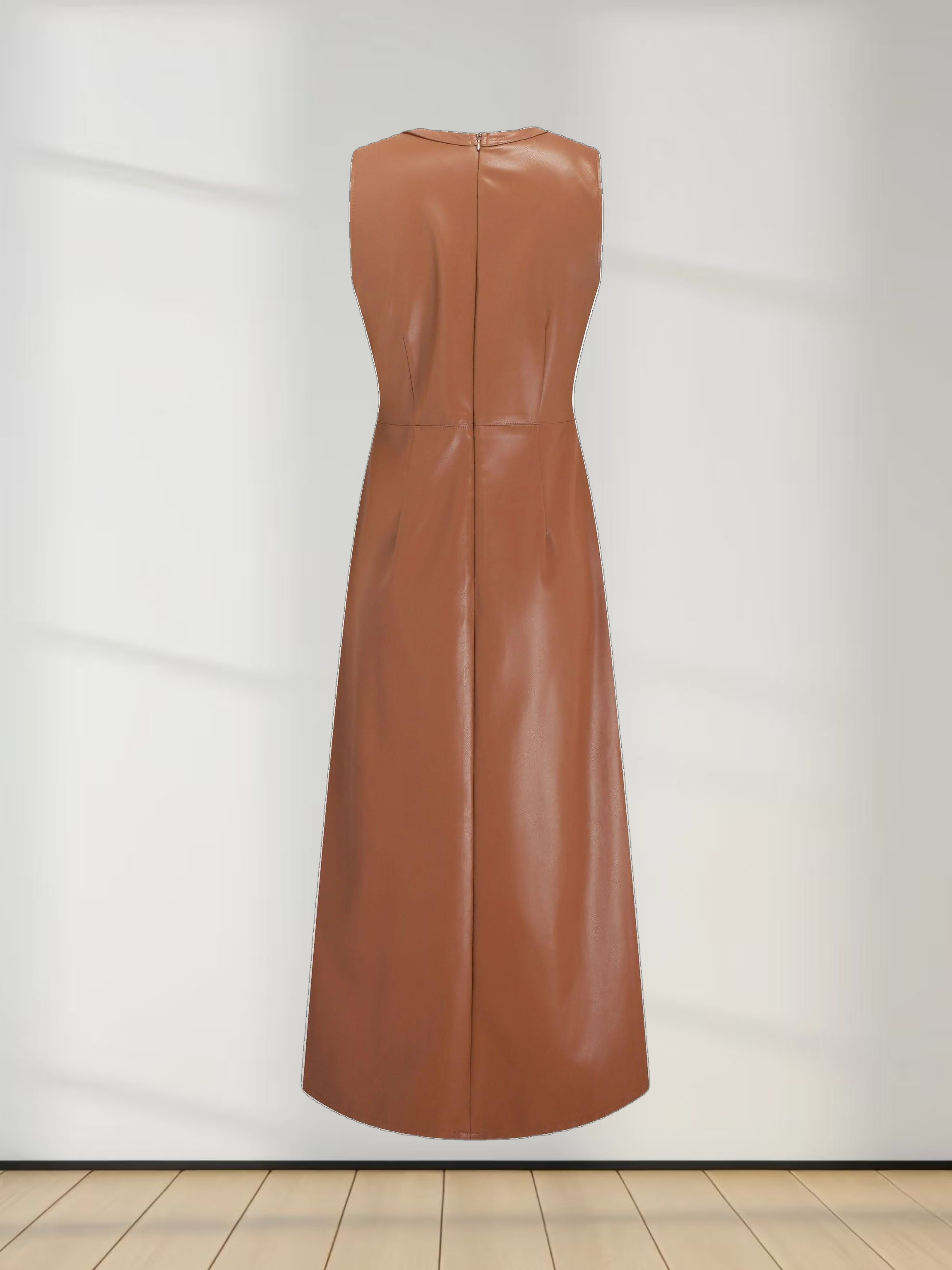 Faux Leather Seamed Jumper-Brown