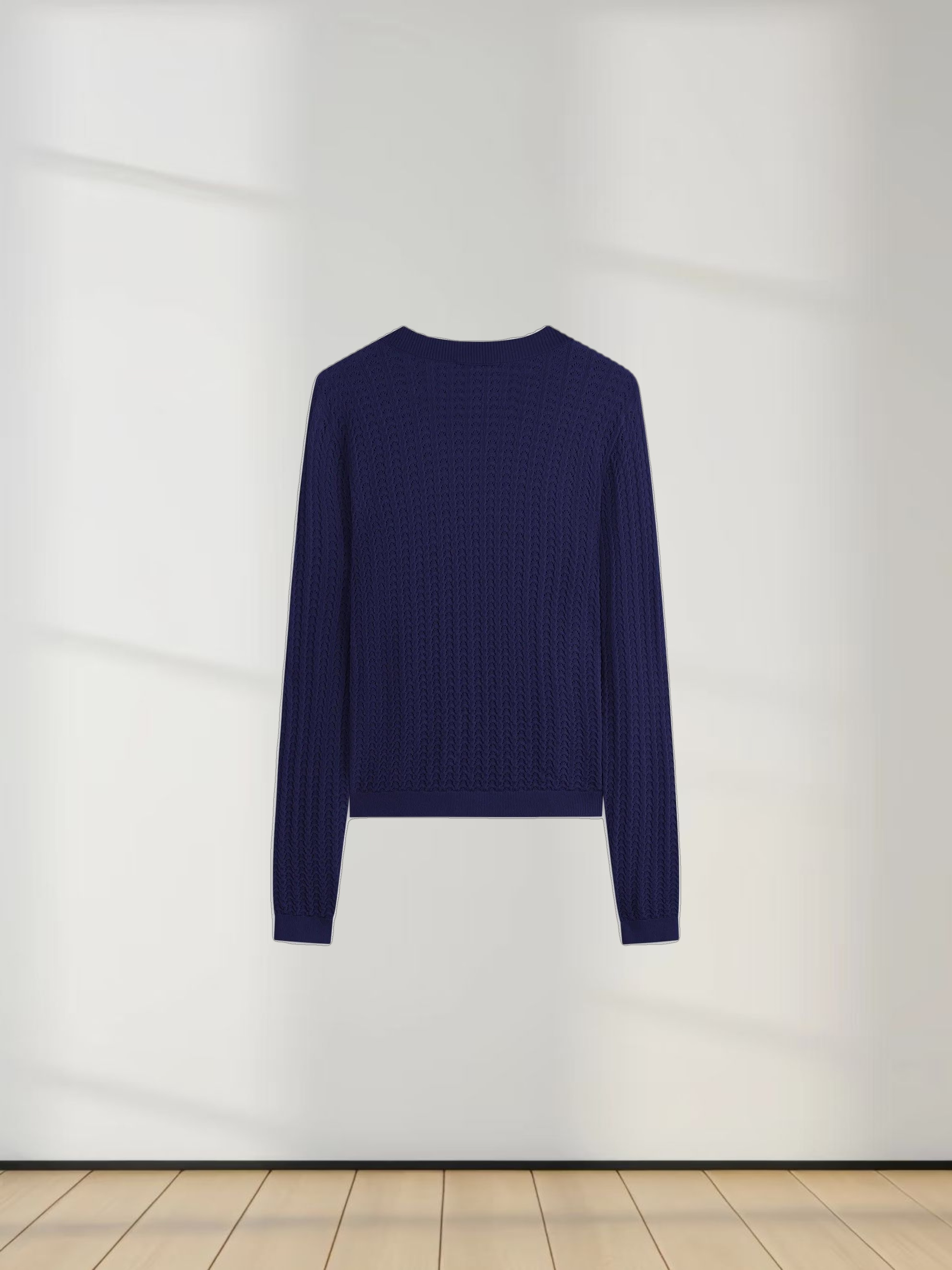 Pointelle Knit Sweater-Navy