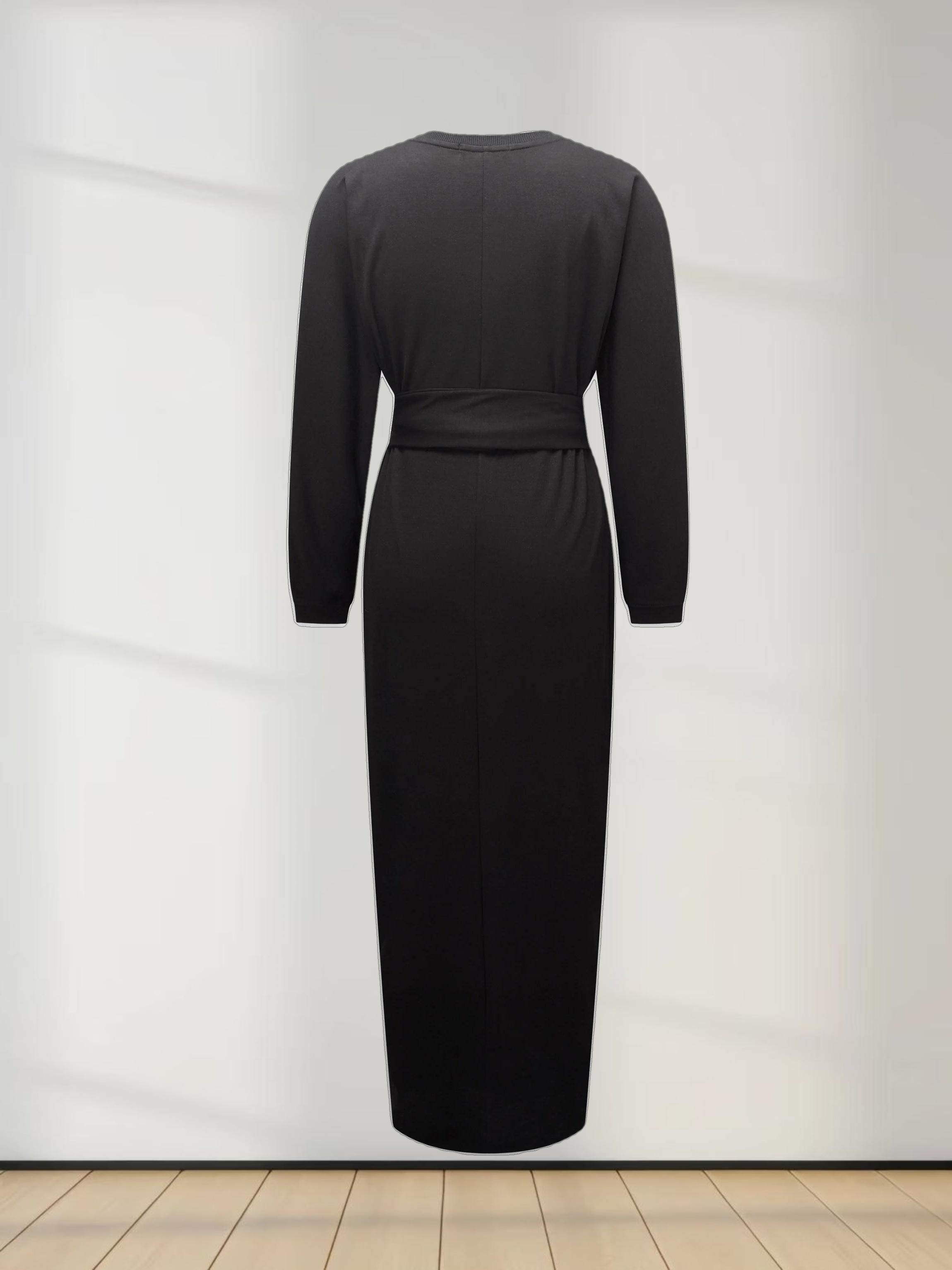 Wrap Tie T-Shirt Maxi Dress-Black