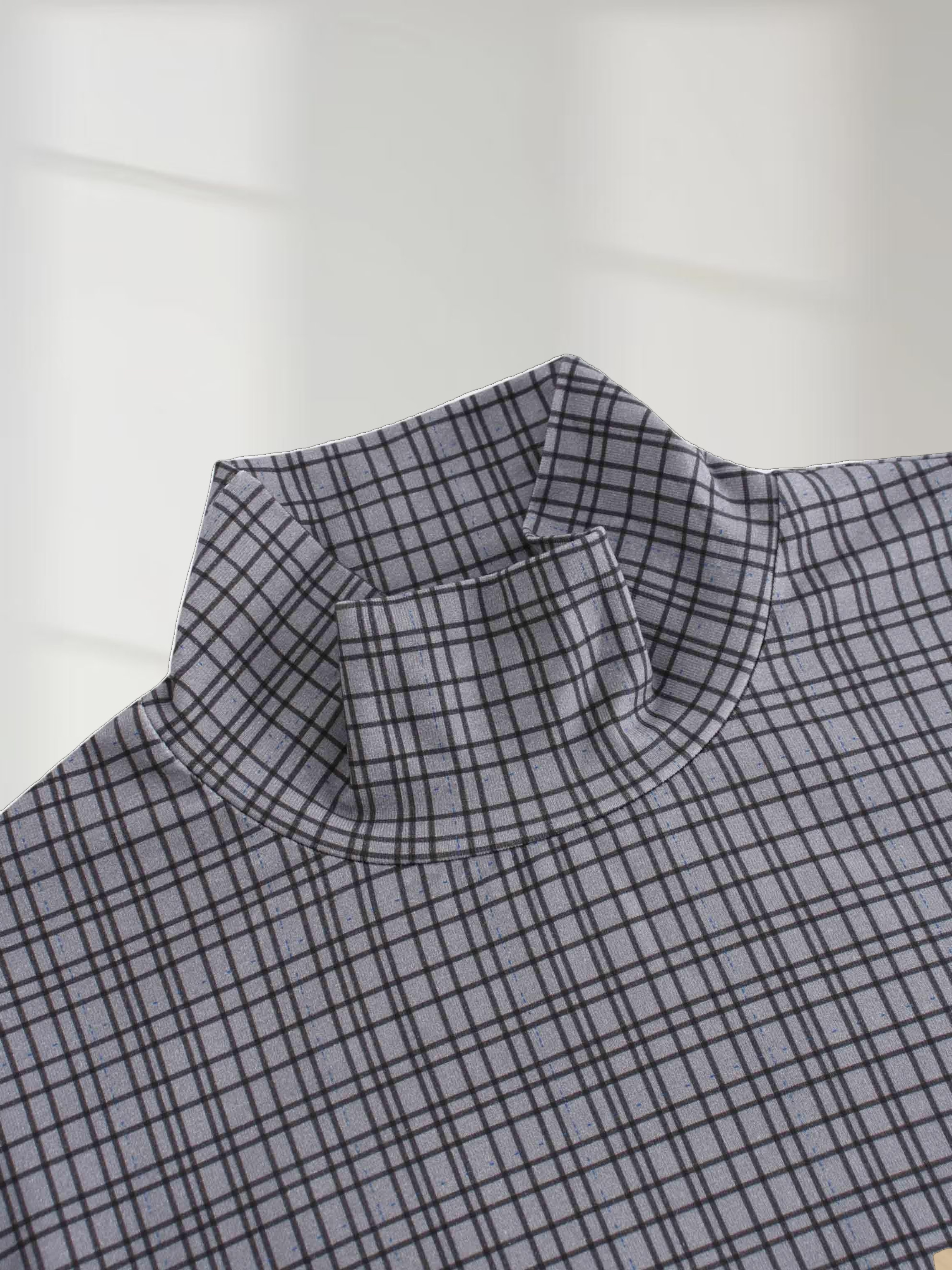 Printed Modal Turtleneck-Grey Plaid