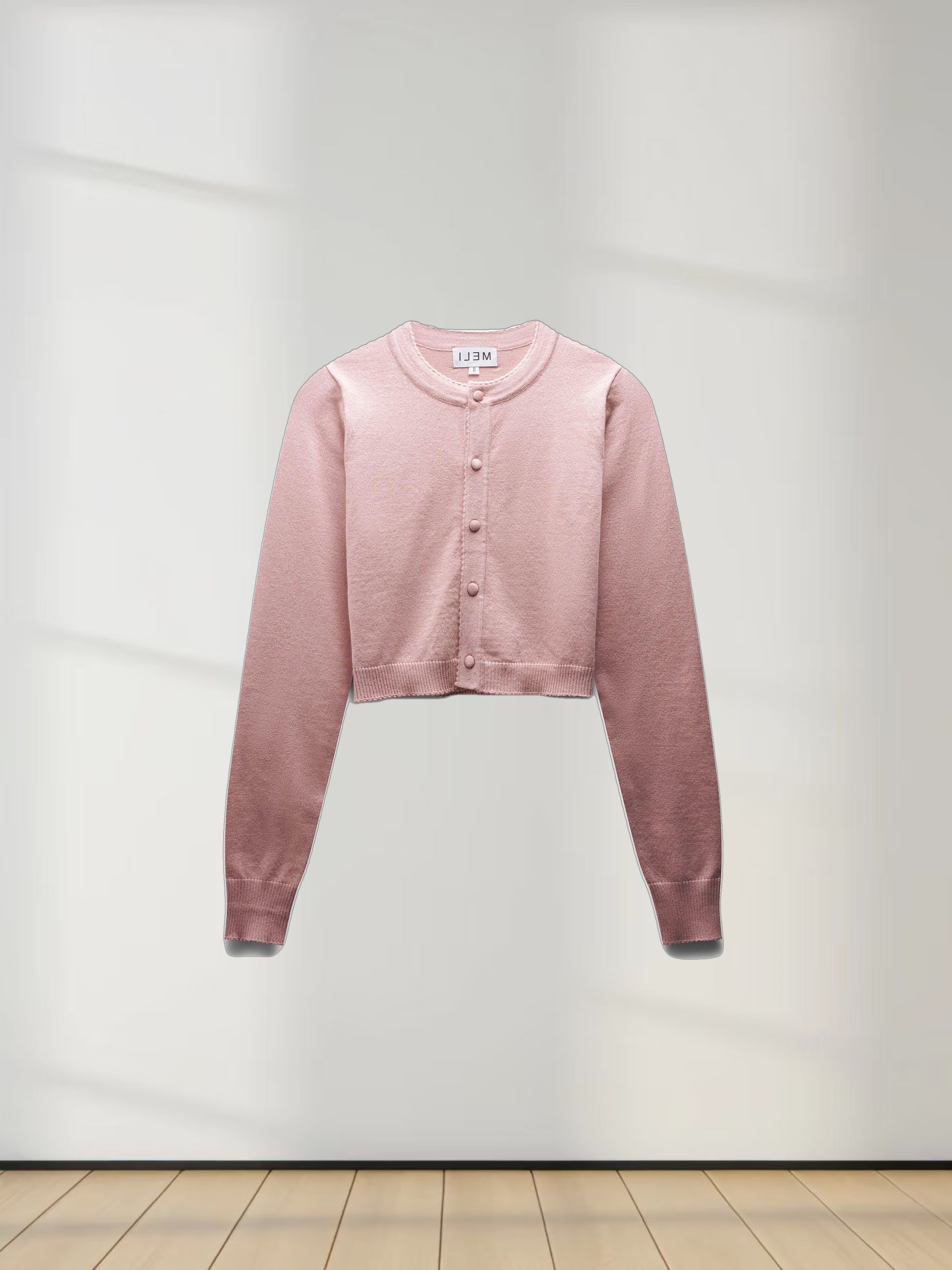 Trim Detail Crew Crop Cardigan-Pink