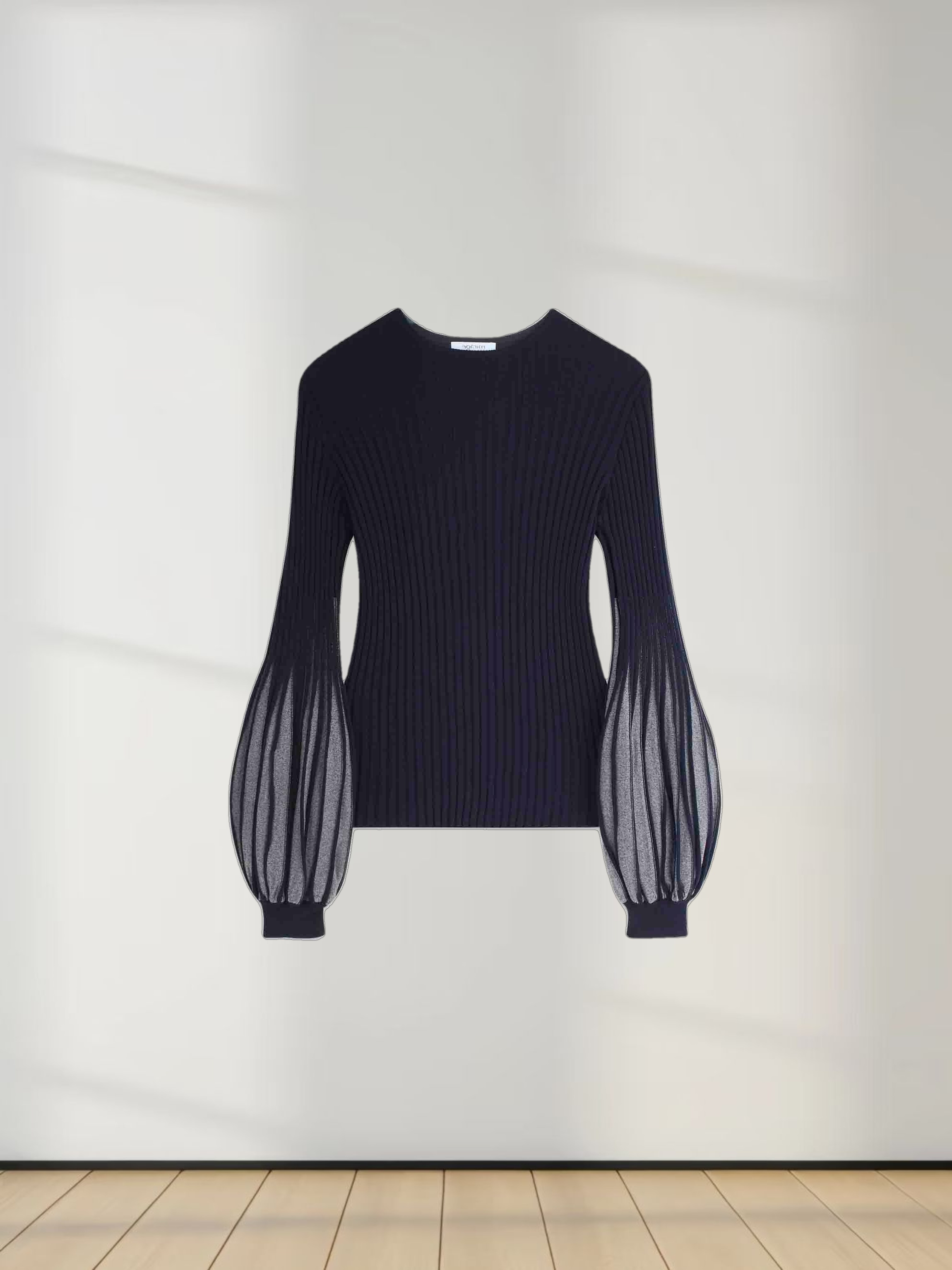Balloon Sleeve Sweater-Navy/Heather