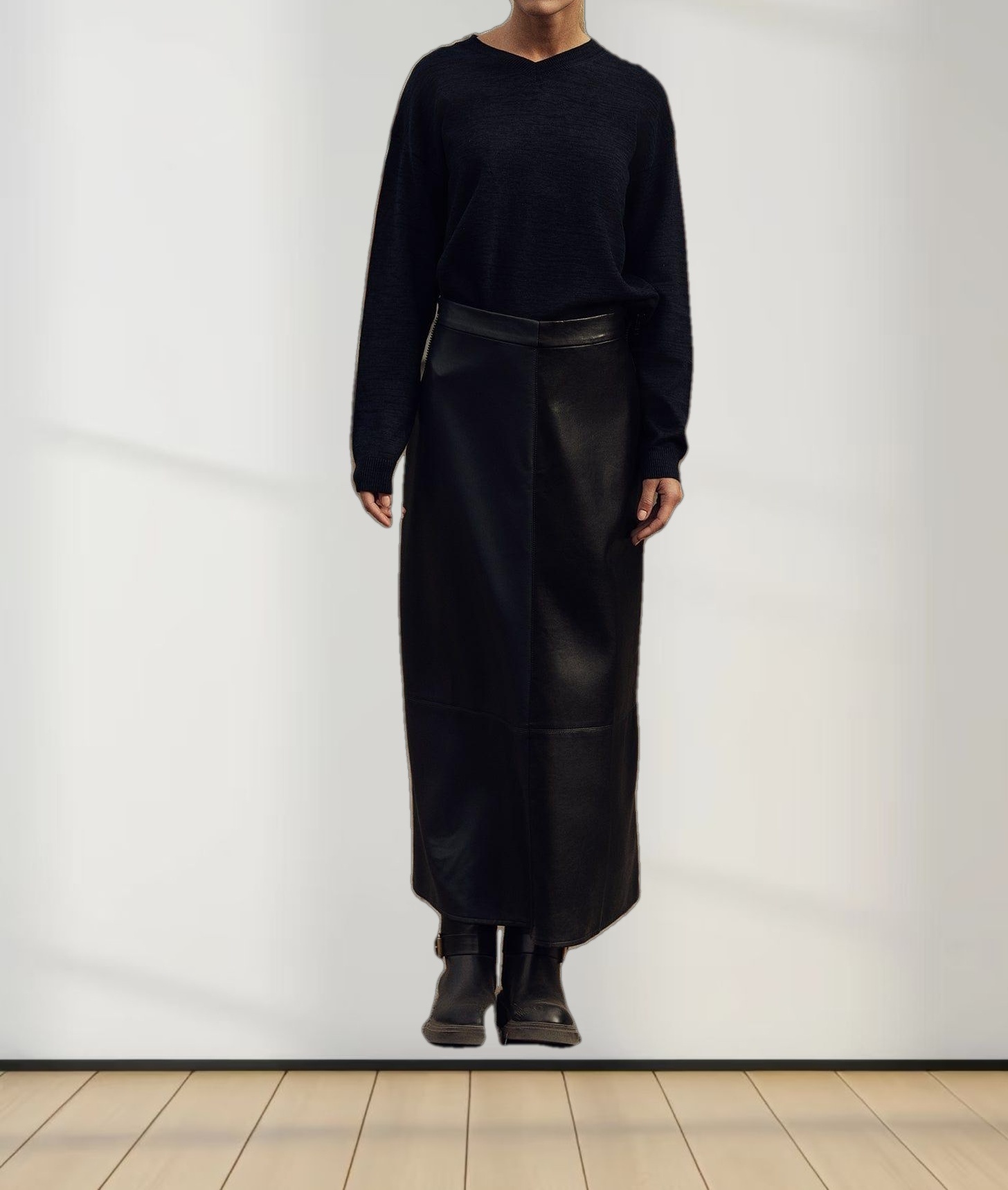 Two Tone Leather Skirt-Black/Blue