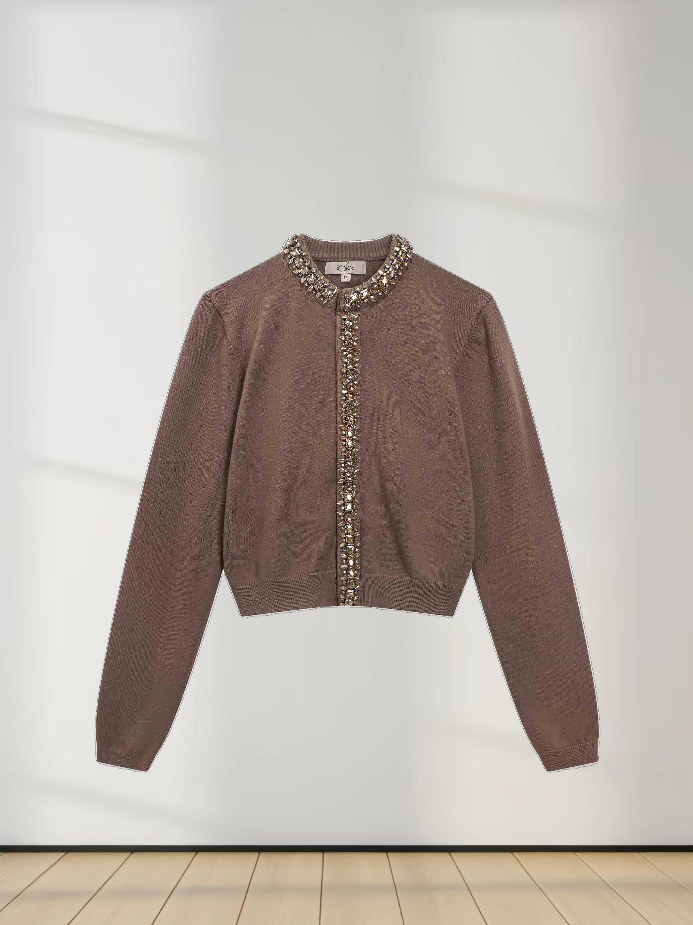 Embellished Cardigan Sweater-Mocha Mousse