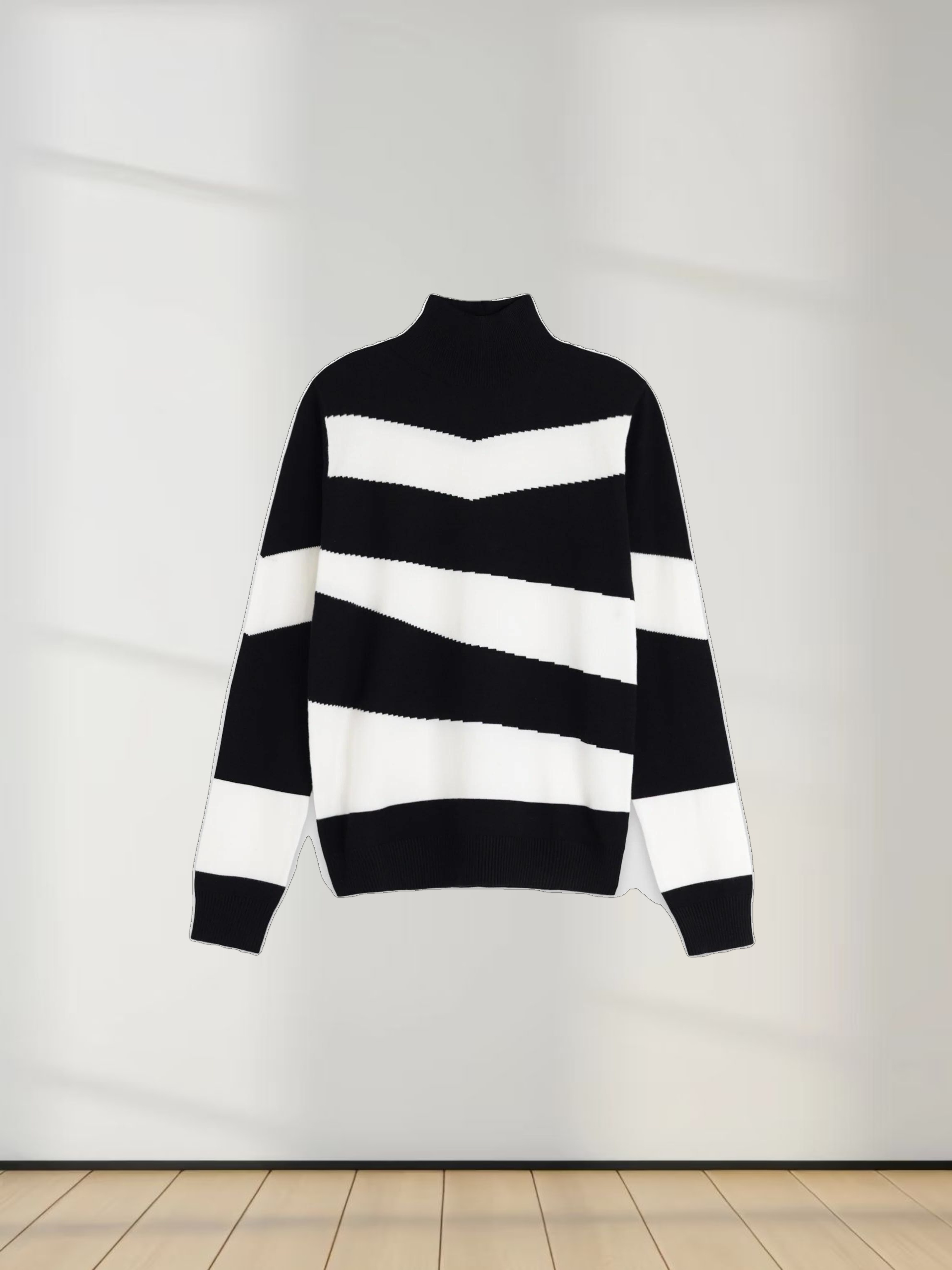 Classic Turtleneck Sweater-Black/White