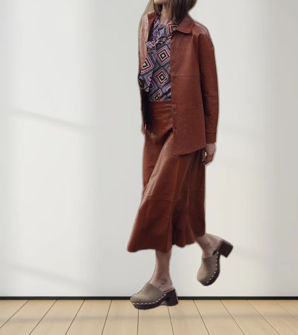 Snap Down Shacket-Cognac Leather