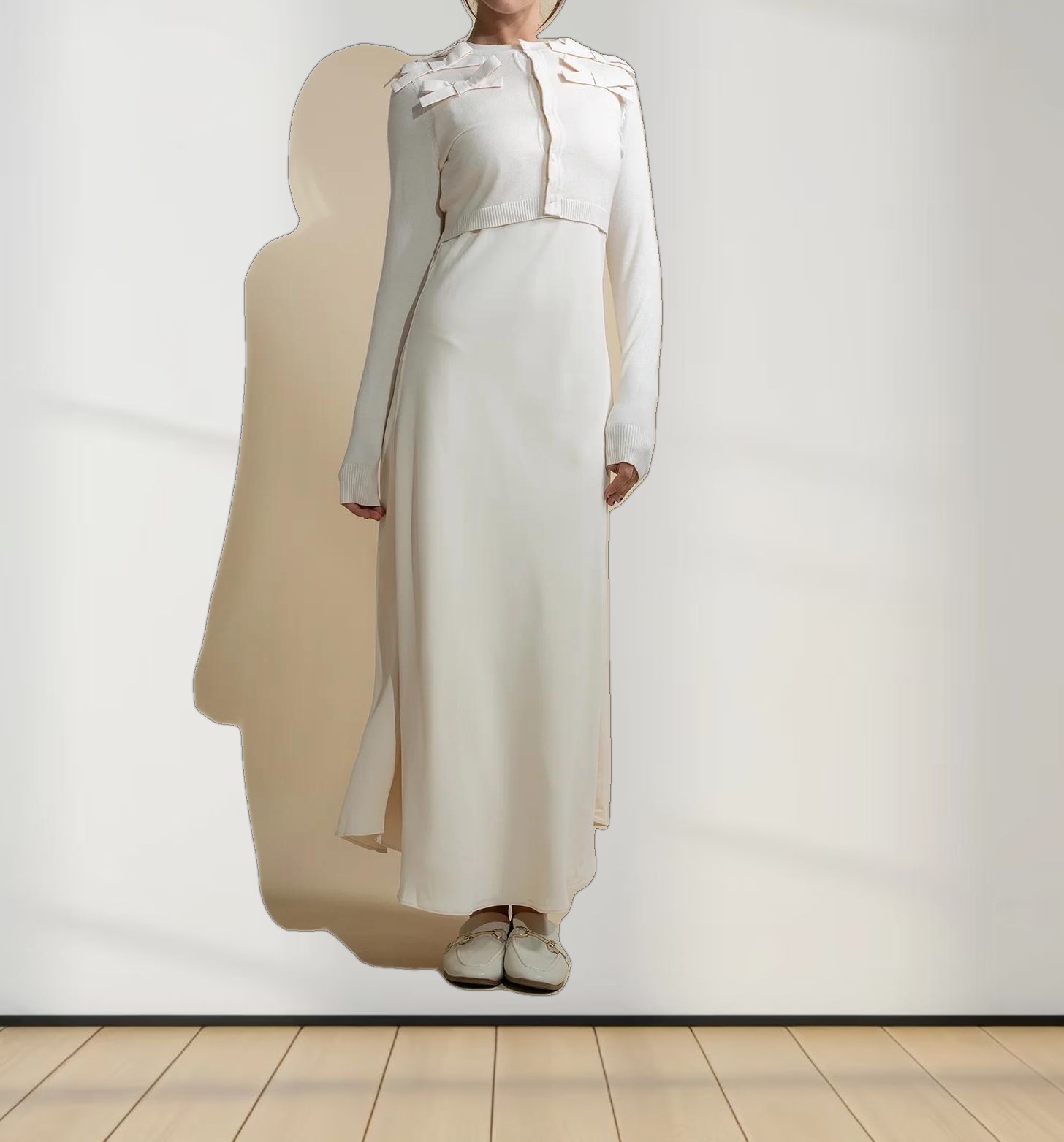 Cropped Bow Cardigan-Cream