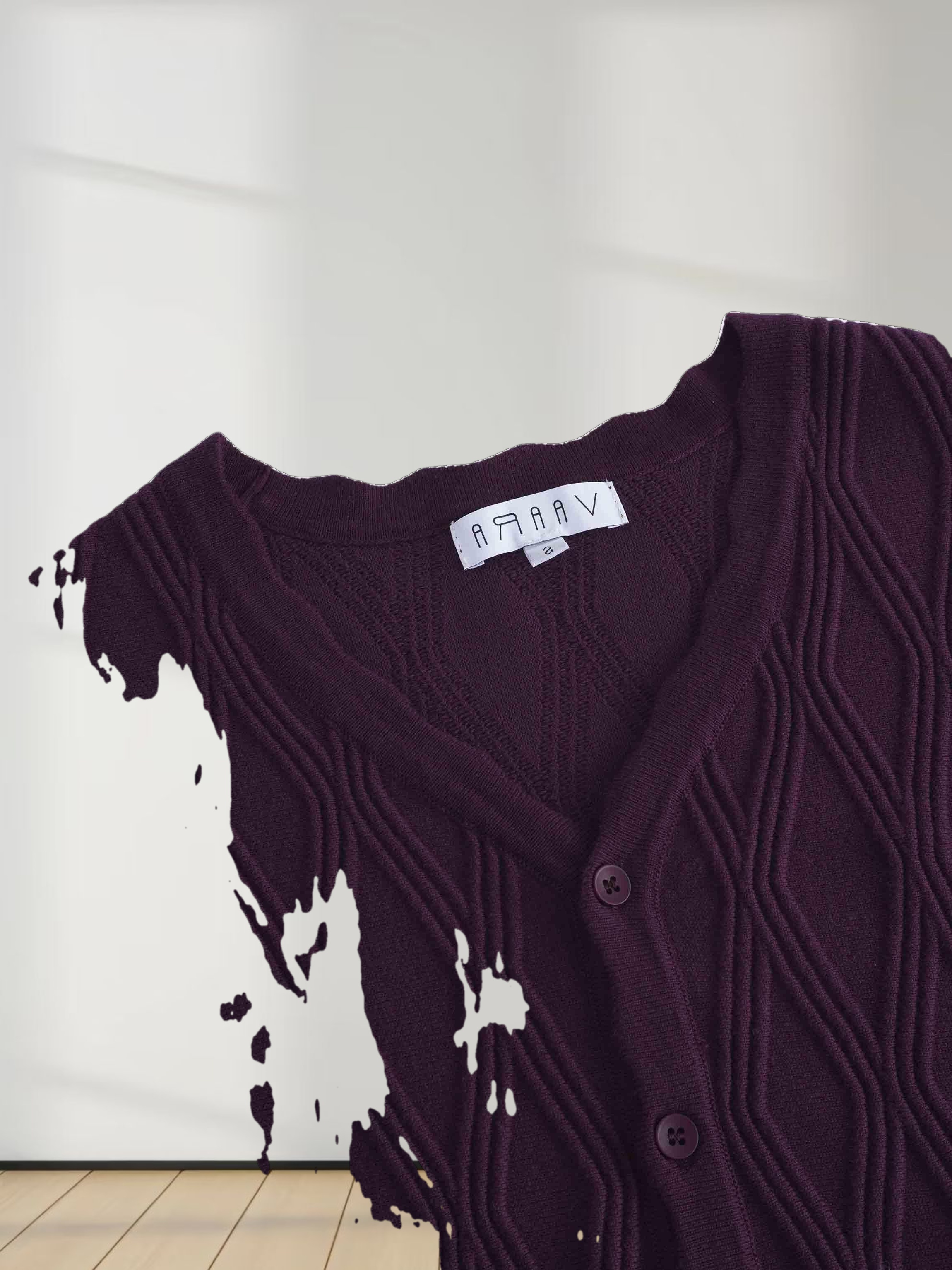 Scalloped Edge Cardigan-Wine