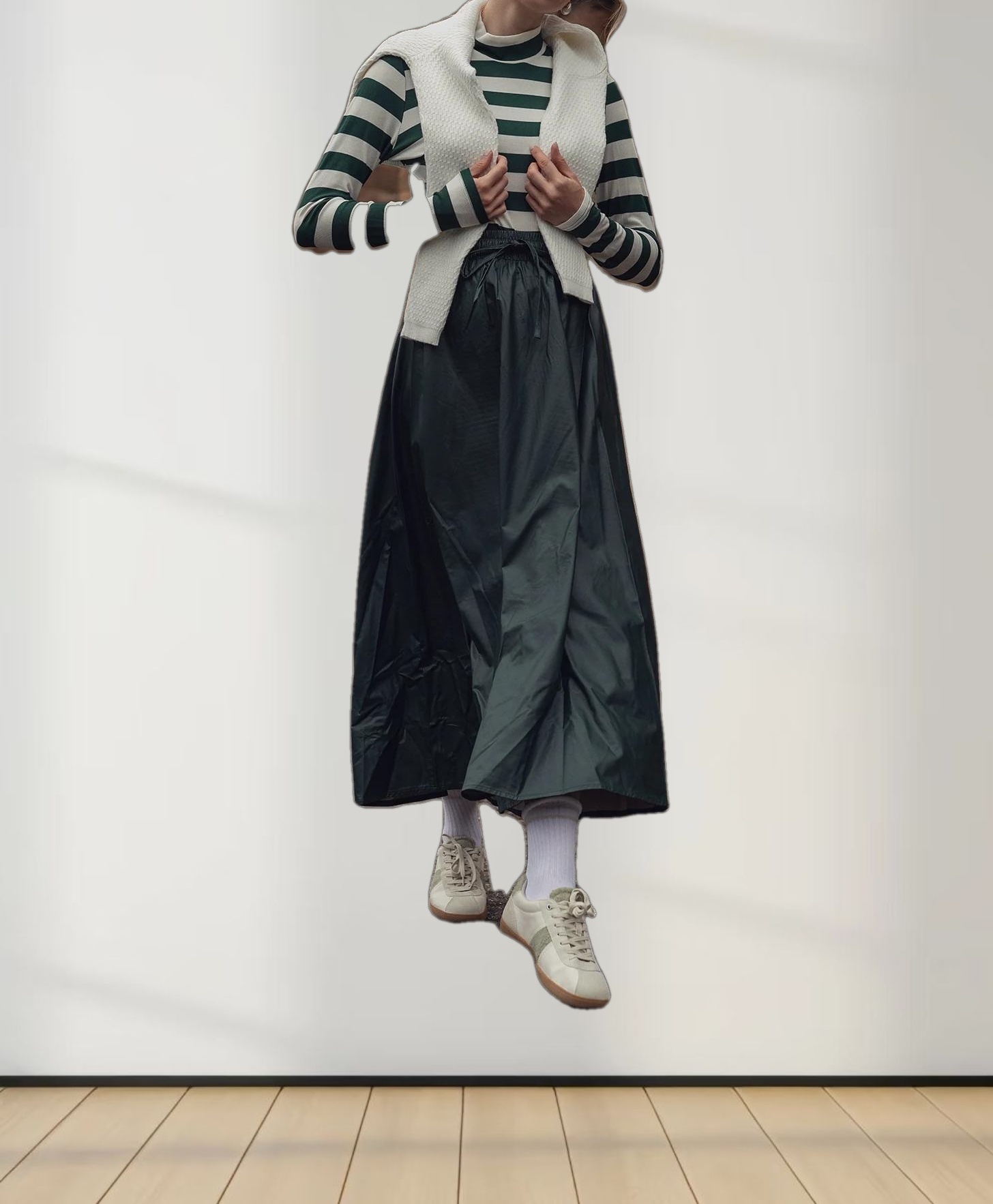 Drawstring Faux Leather Skirt-Hunter Green