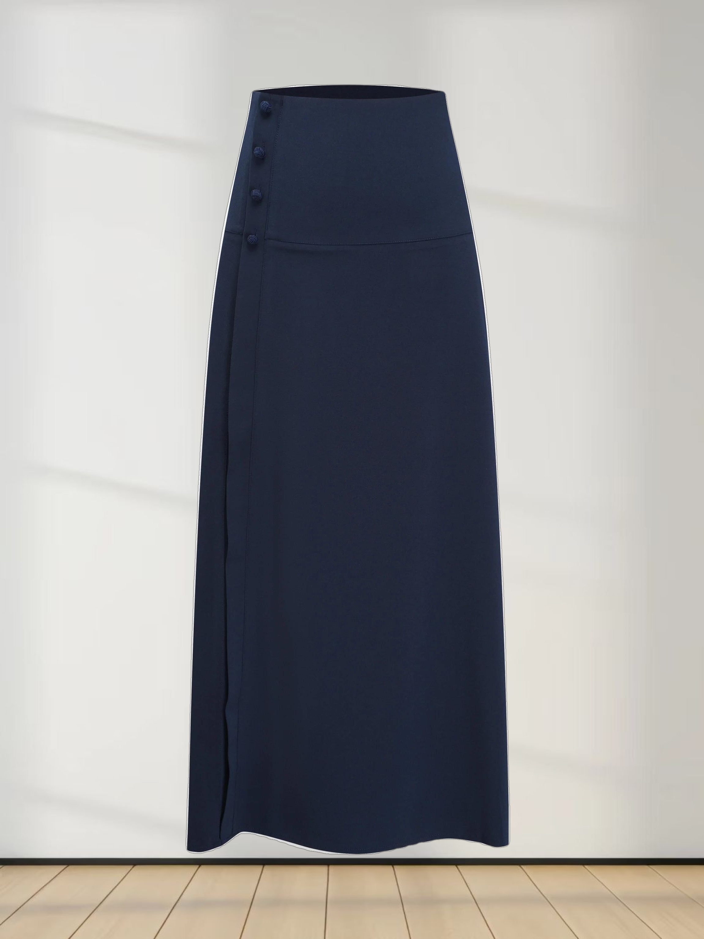 Side Button Yoke Skirt-Navy