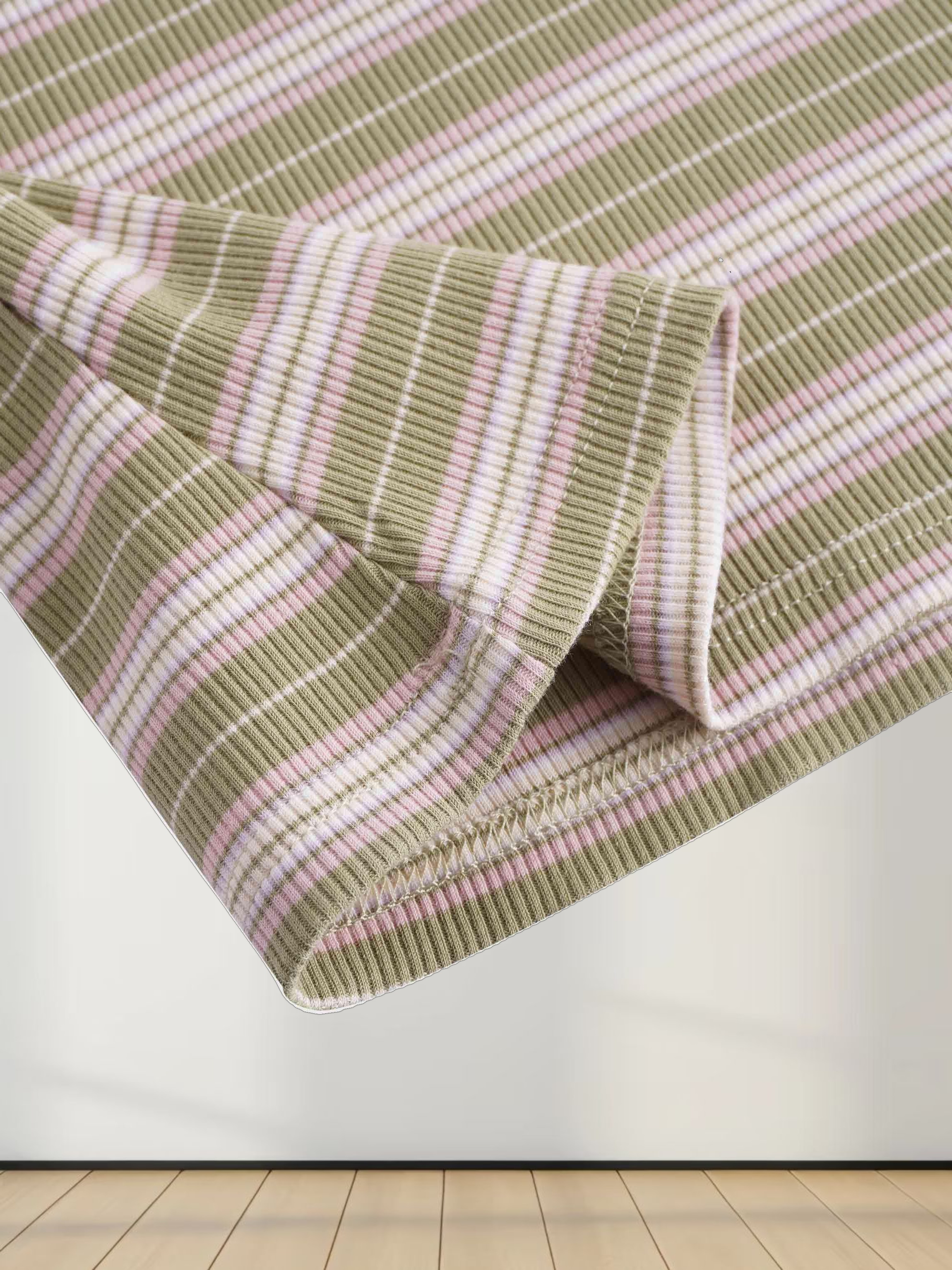 Multi Striped Ribbed Crew-Sage/Pink