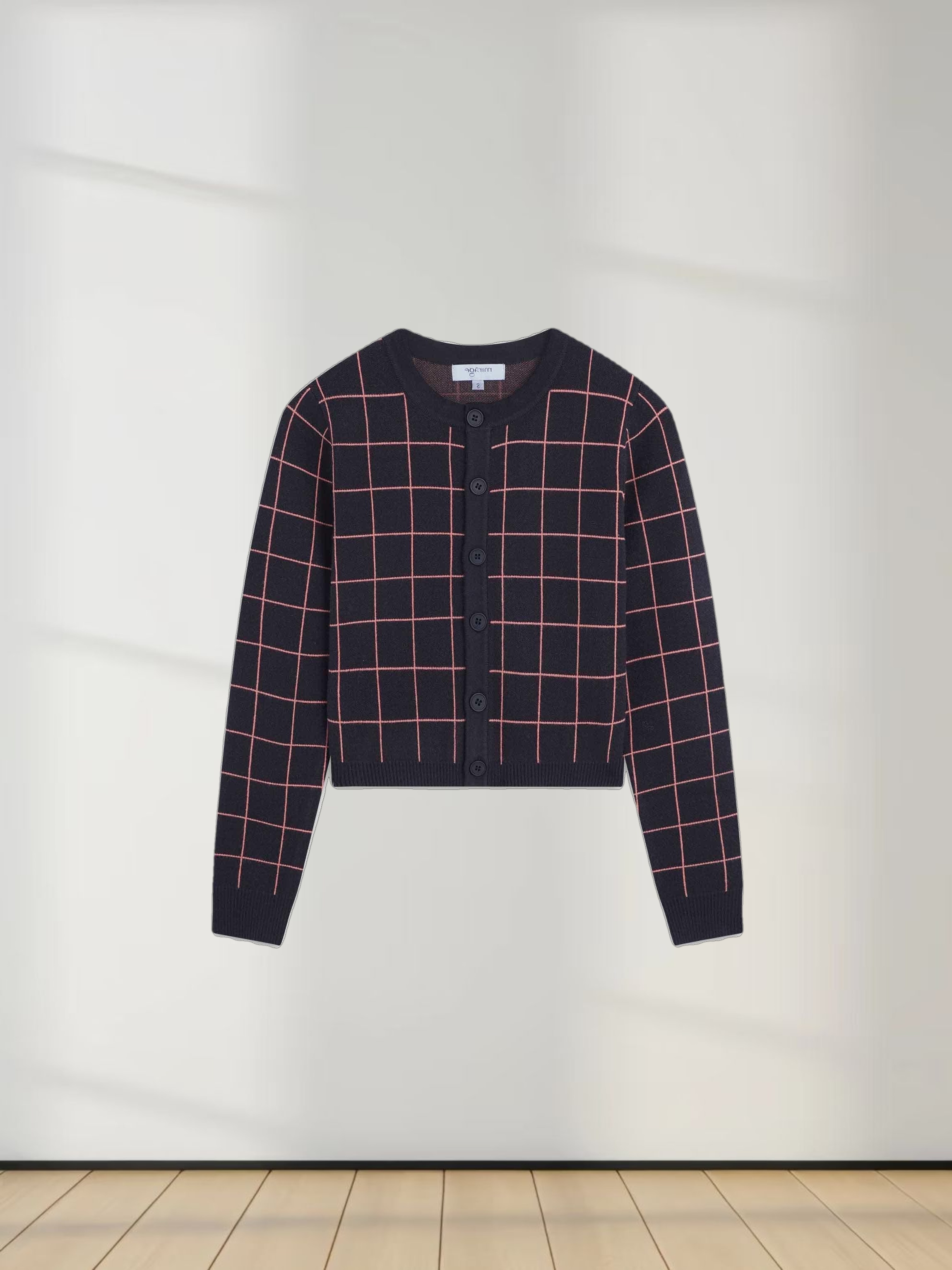 Buttoned Cardigan-Burgundy Plaid