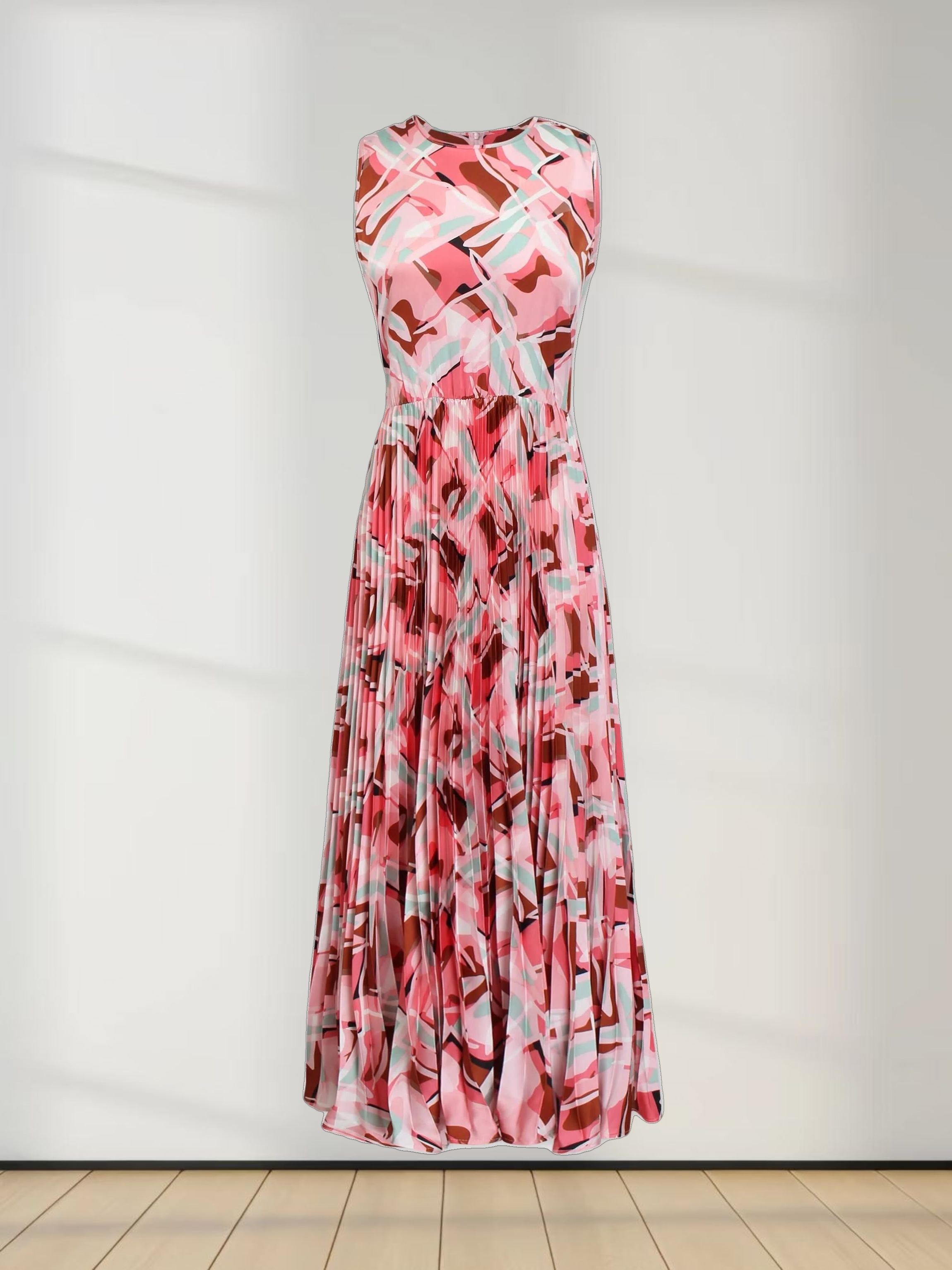 Pleated Slip Dress-Geo Rose