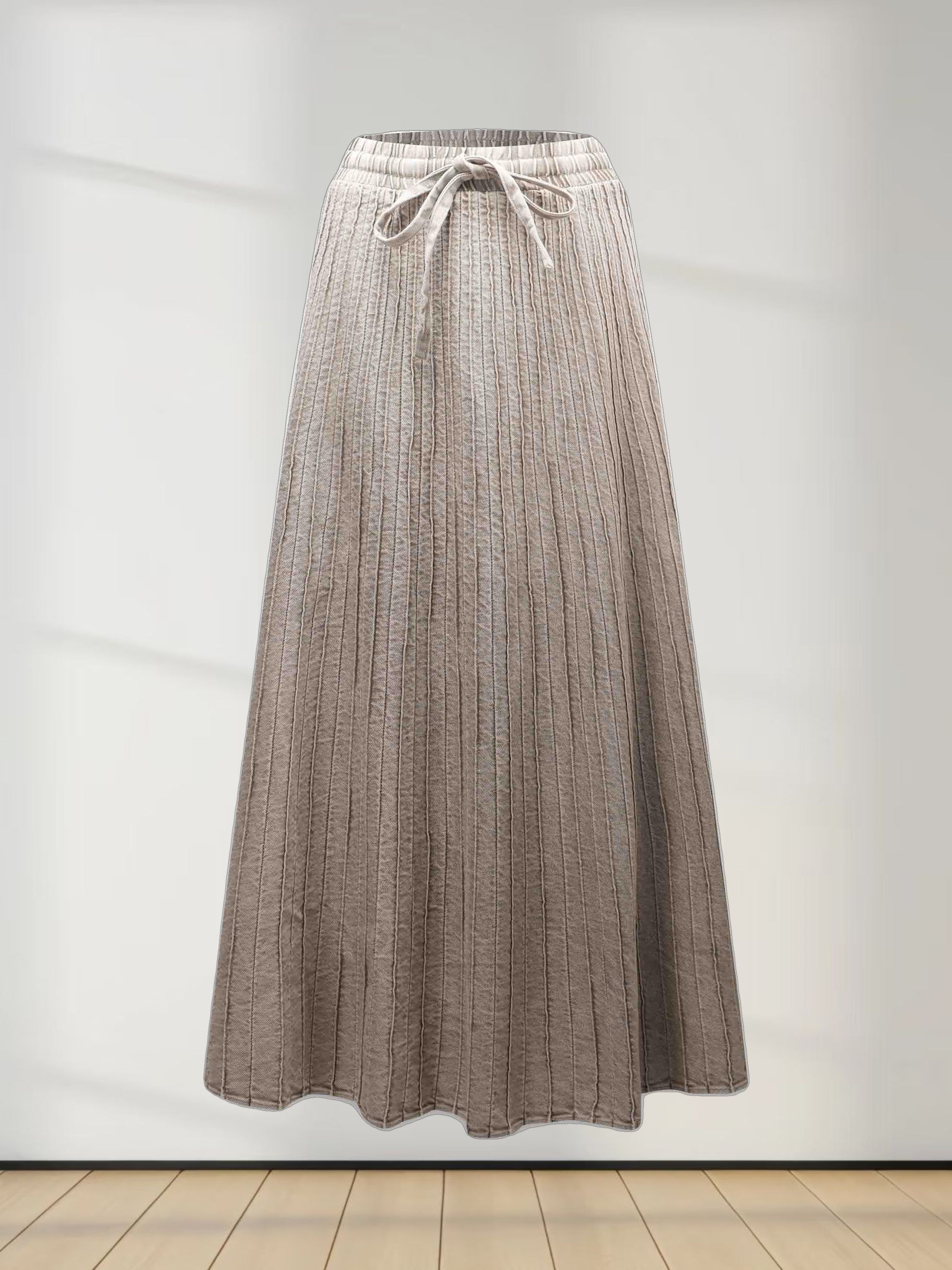 Stitched Micro Pleat Denim Skirt-Olive