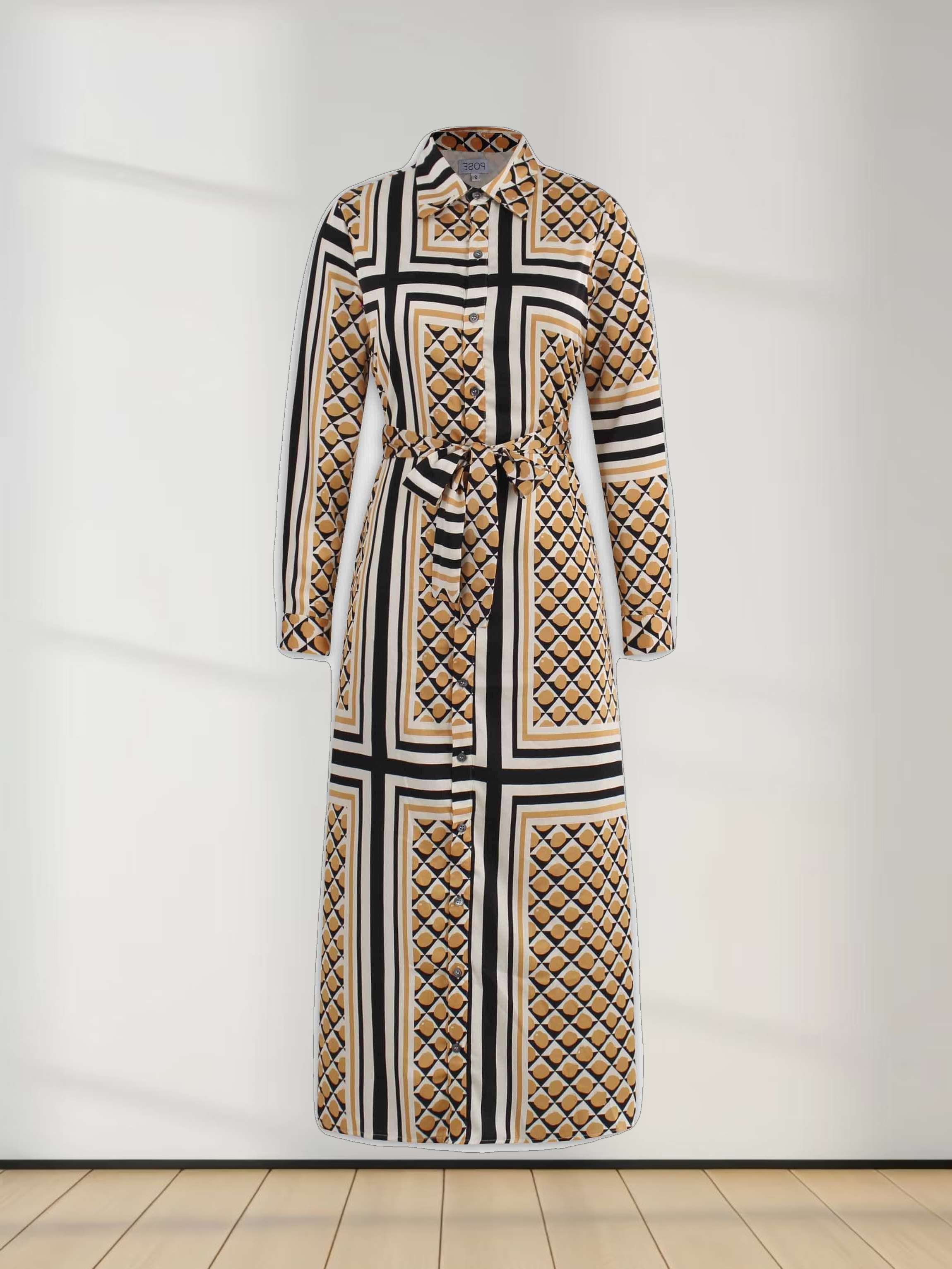 Long Shirtdress-Geo Black