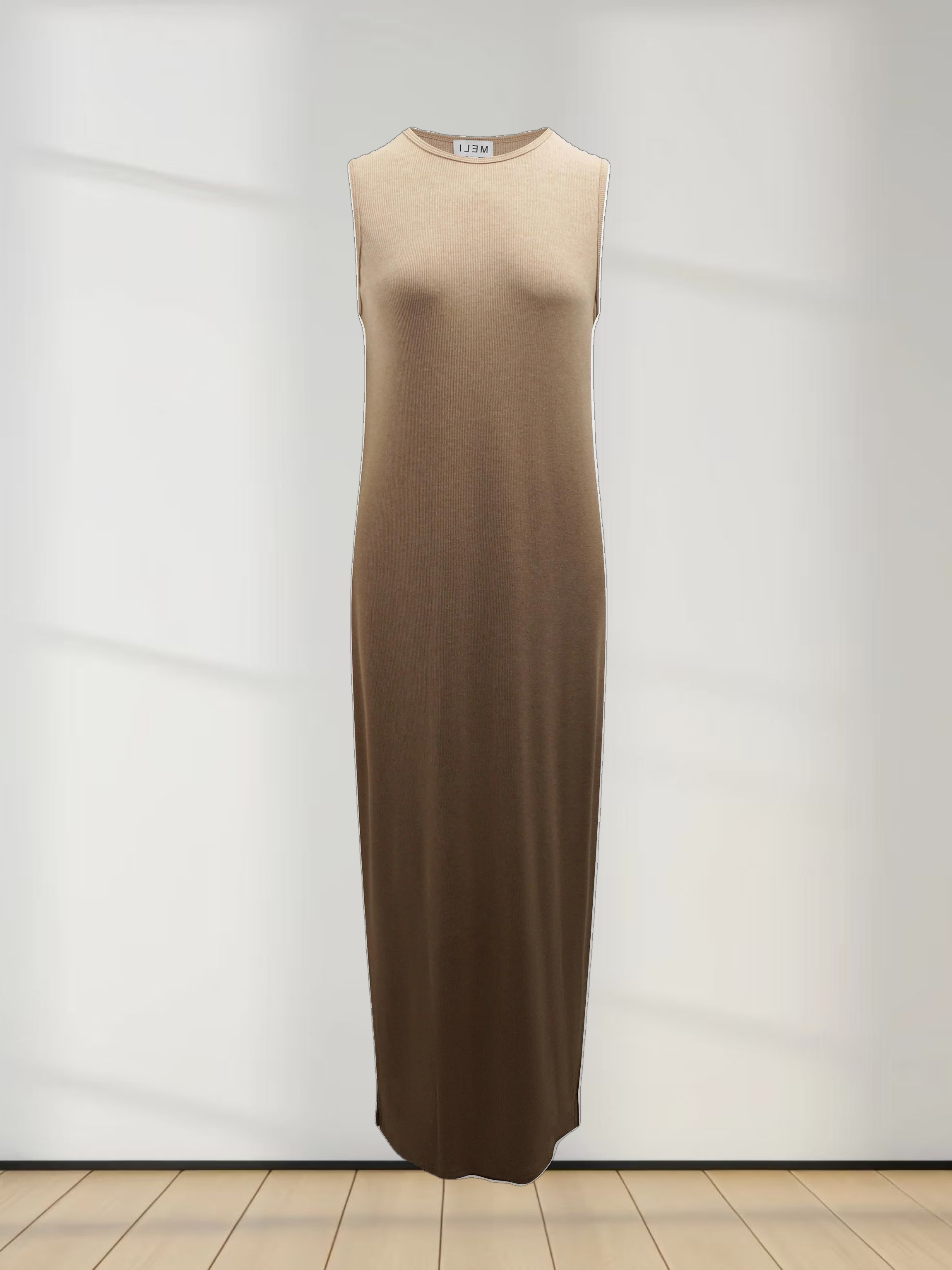 Ribbed Sleeveless Maxi Dress-Heathered Oatmeal