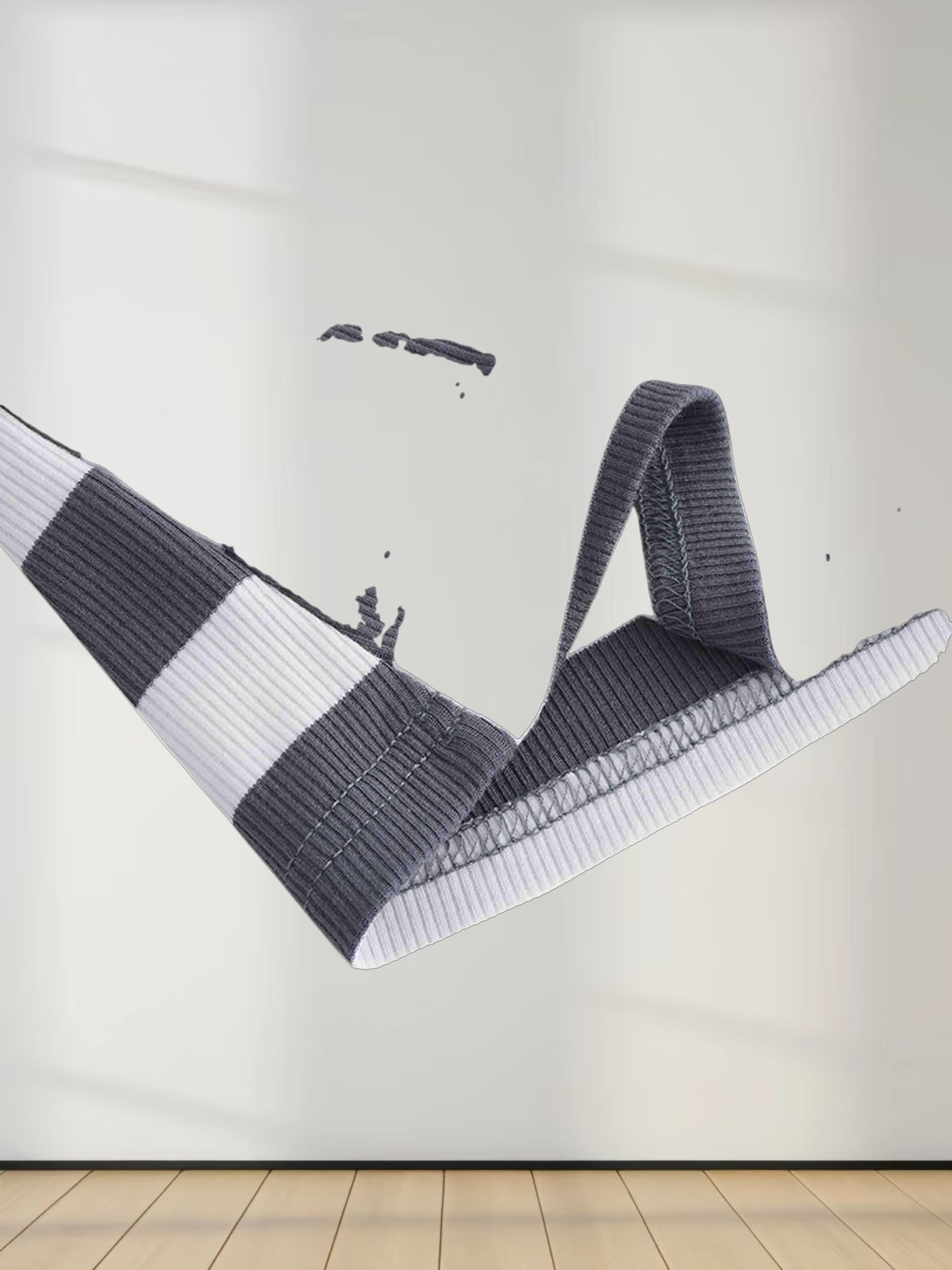 Ribbed Striped High V Tee Long Sleeve-Teal/Ivory