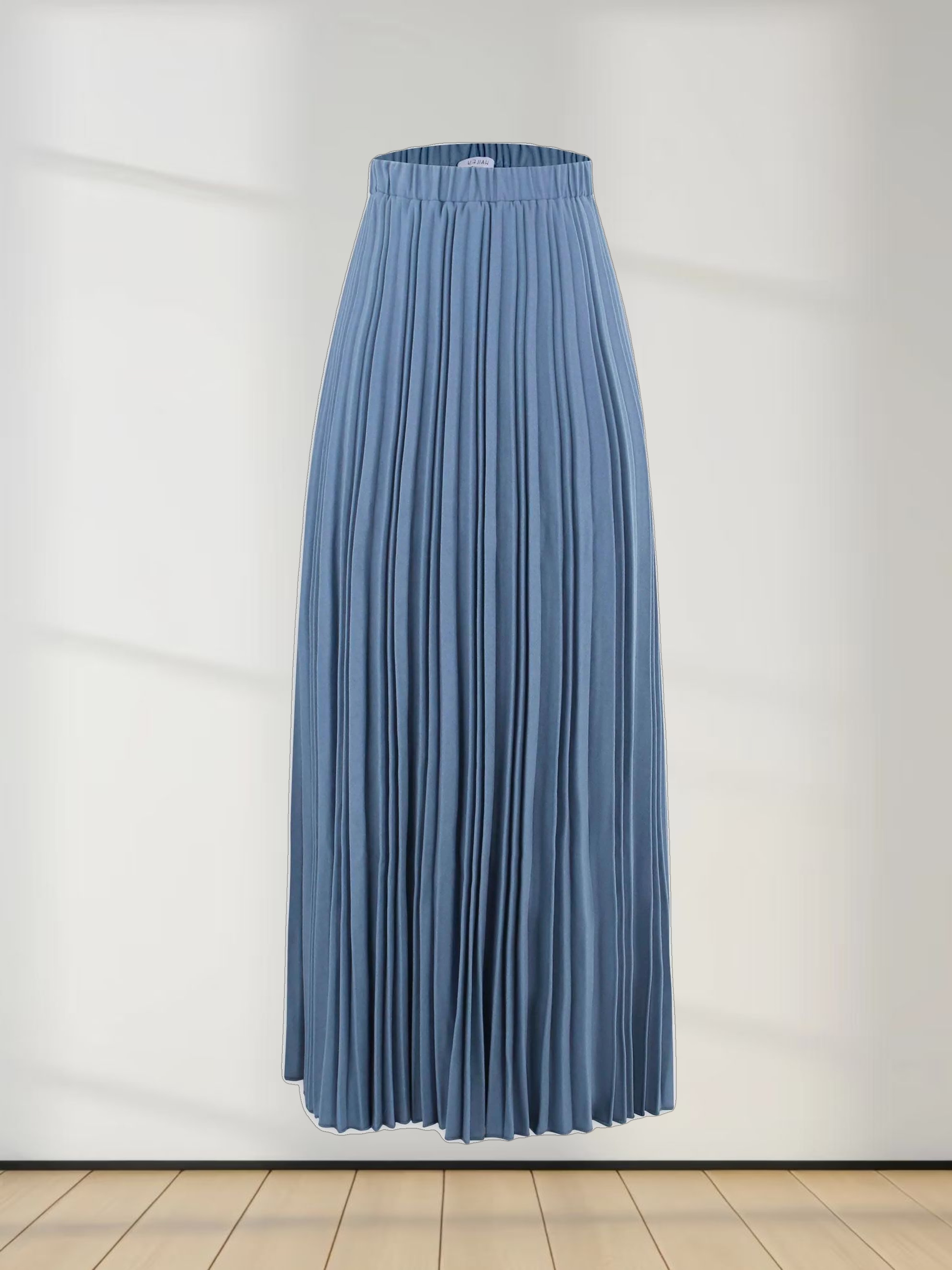 Wool Blend Pleated Skirt-Denim Blue
