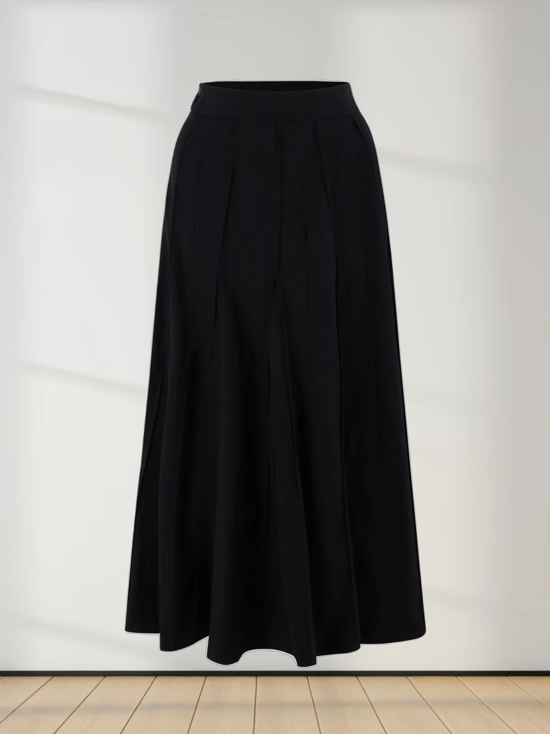Cotton Pleated Skirt-Black