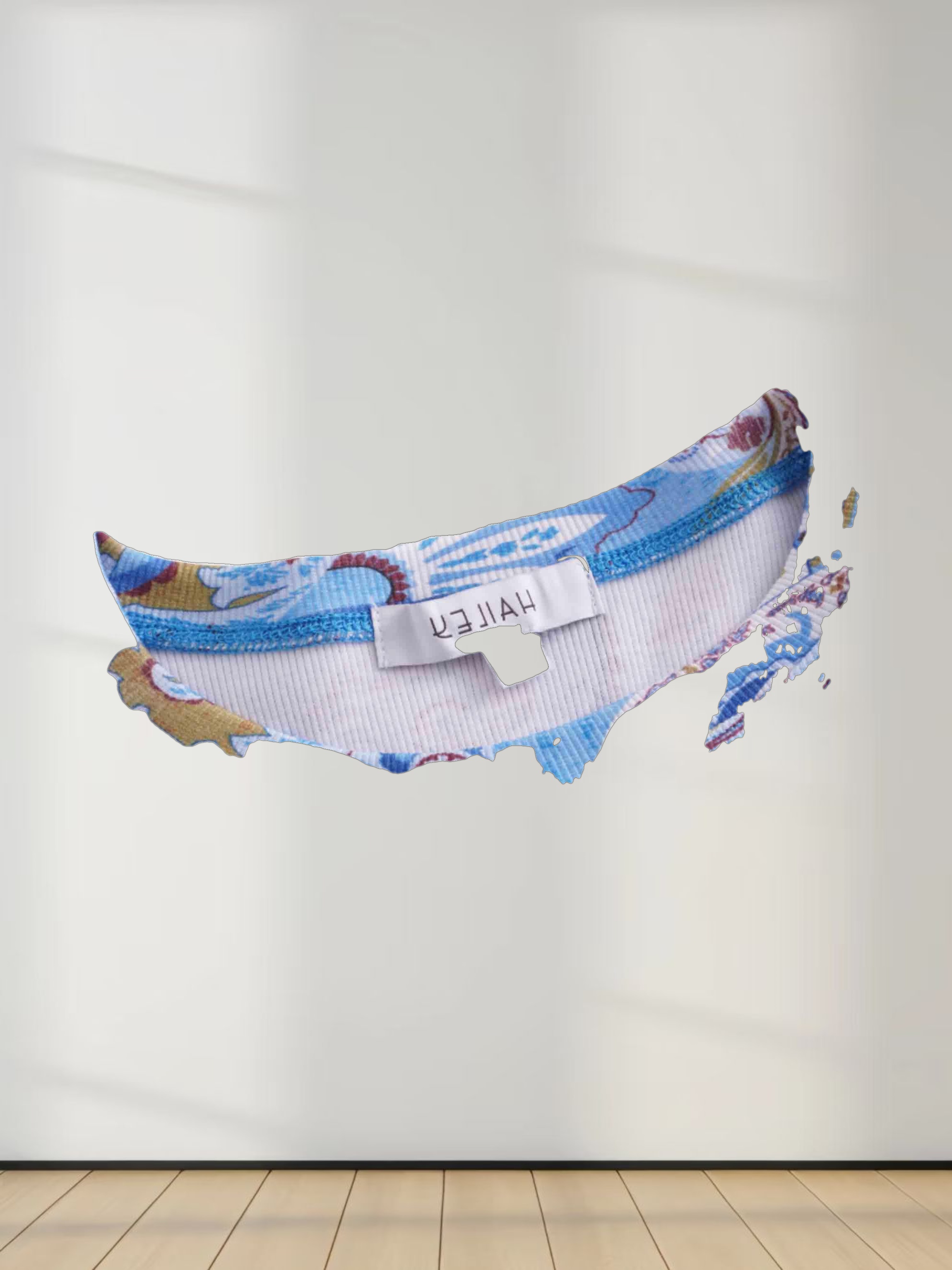 Ribbed Crew Neck Puff Sleeve Top-Light Blue Paisley