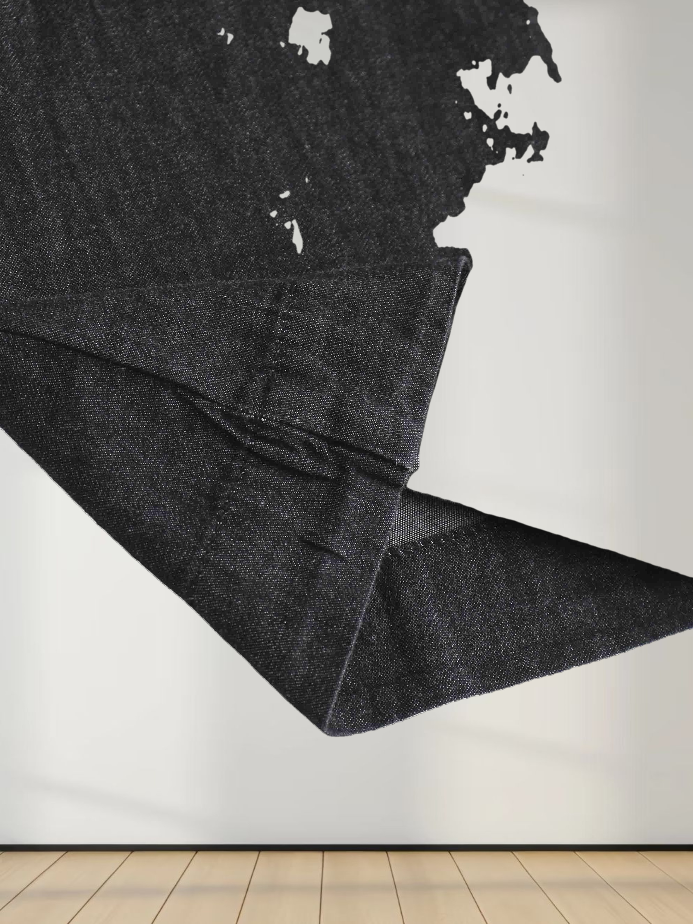 Side Inverted Pleat Denim Skirt-Black