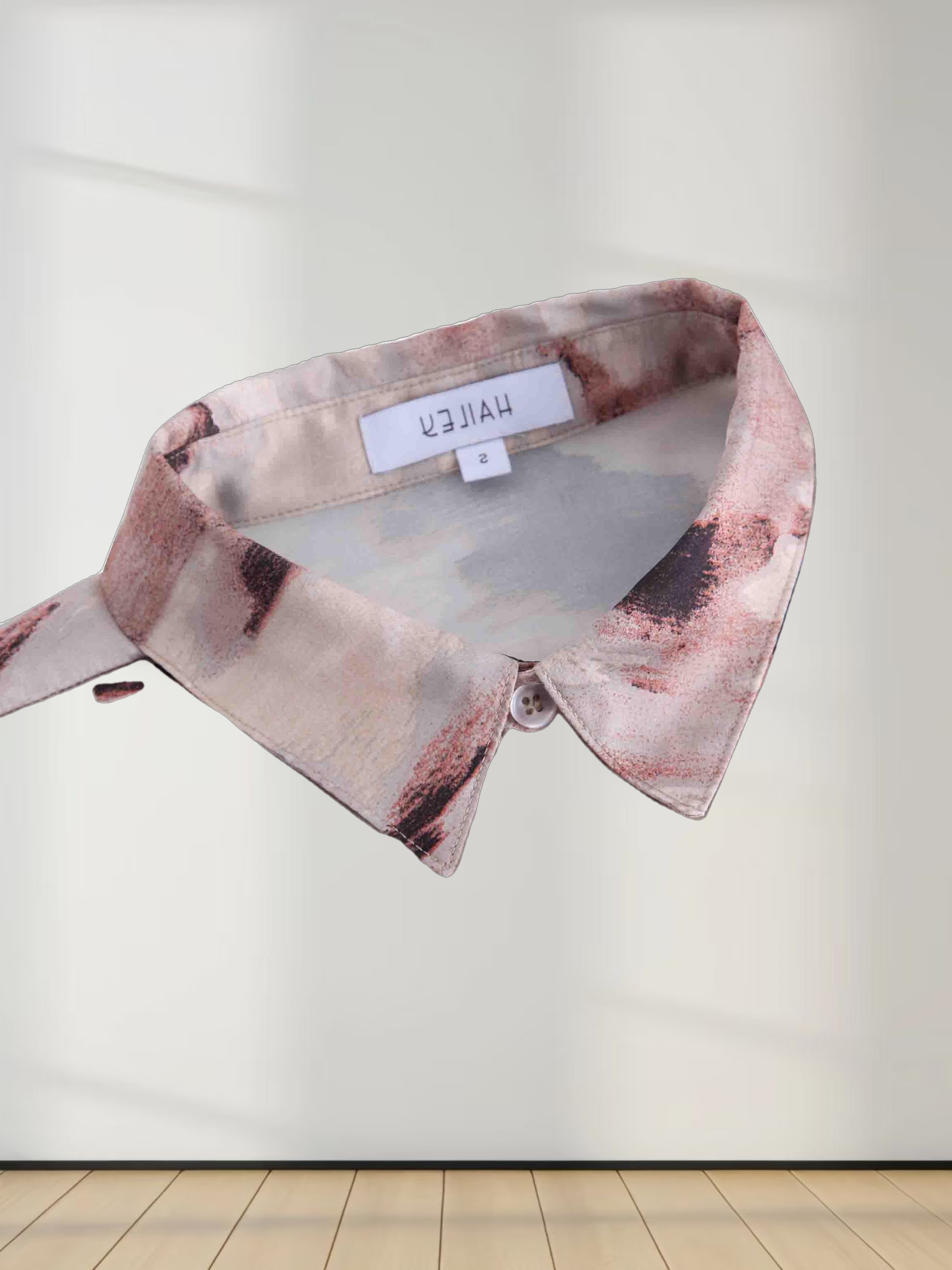 Oversized Satin Slip Blouse-Brown Brushstrokes