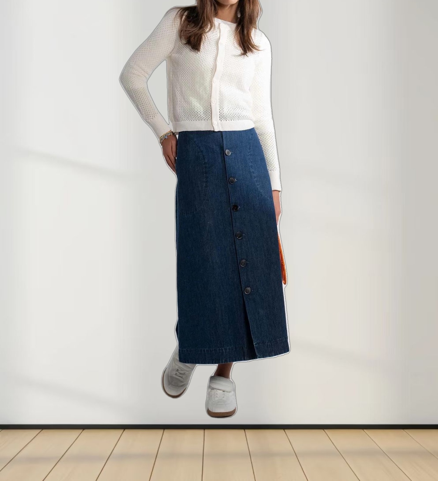 Crochet Knit Button Down Cardigan-White