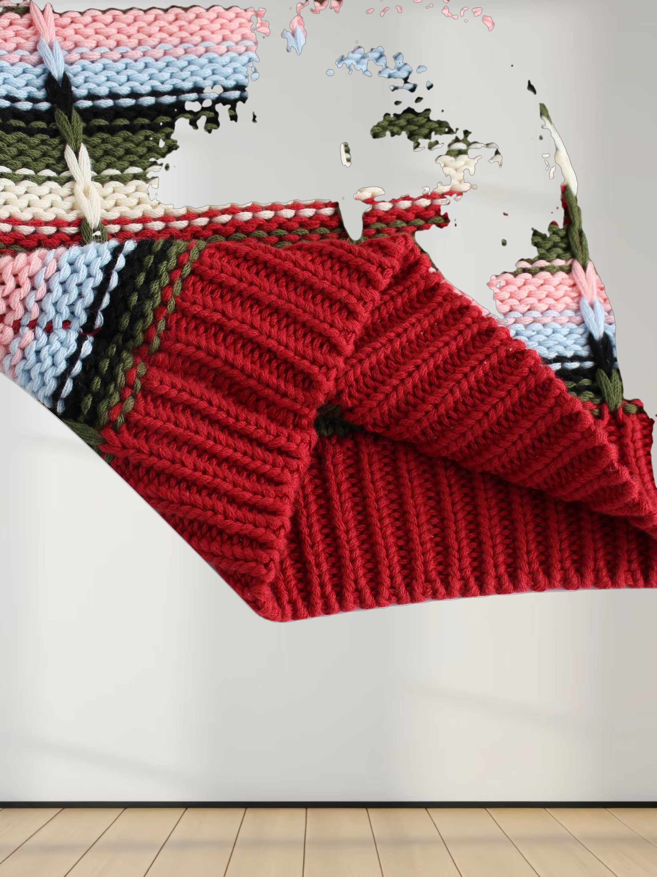 Overstitch Detail Striped Sweater-Burgundy