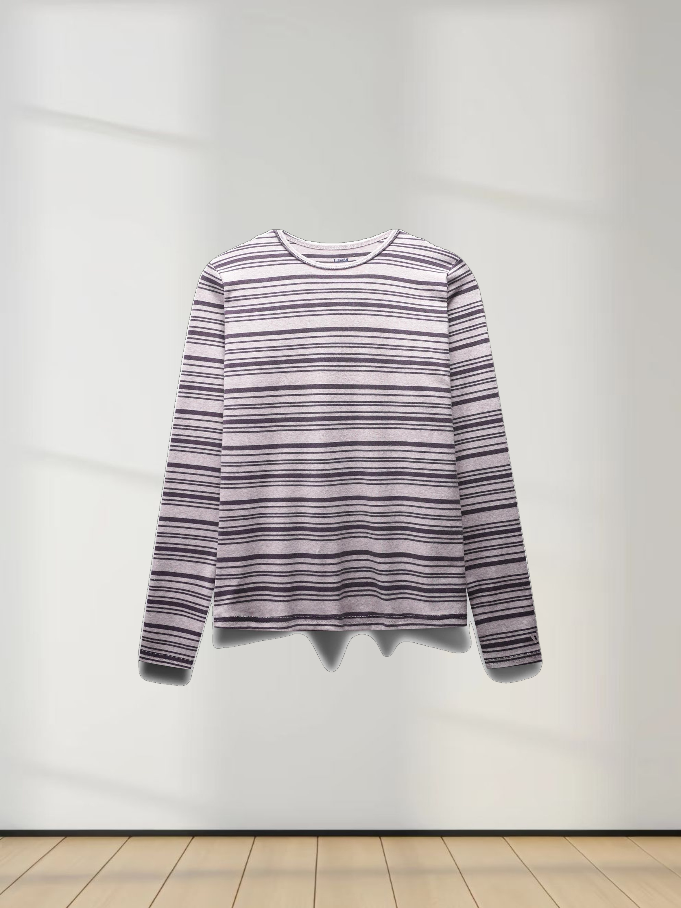 Flat Striped Crew Long Sleeve-Heathered Grey Stripe