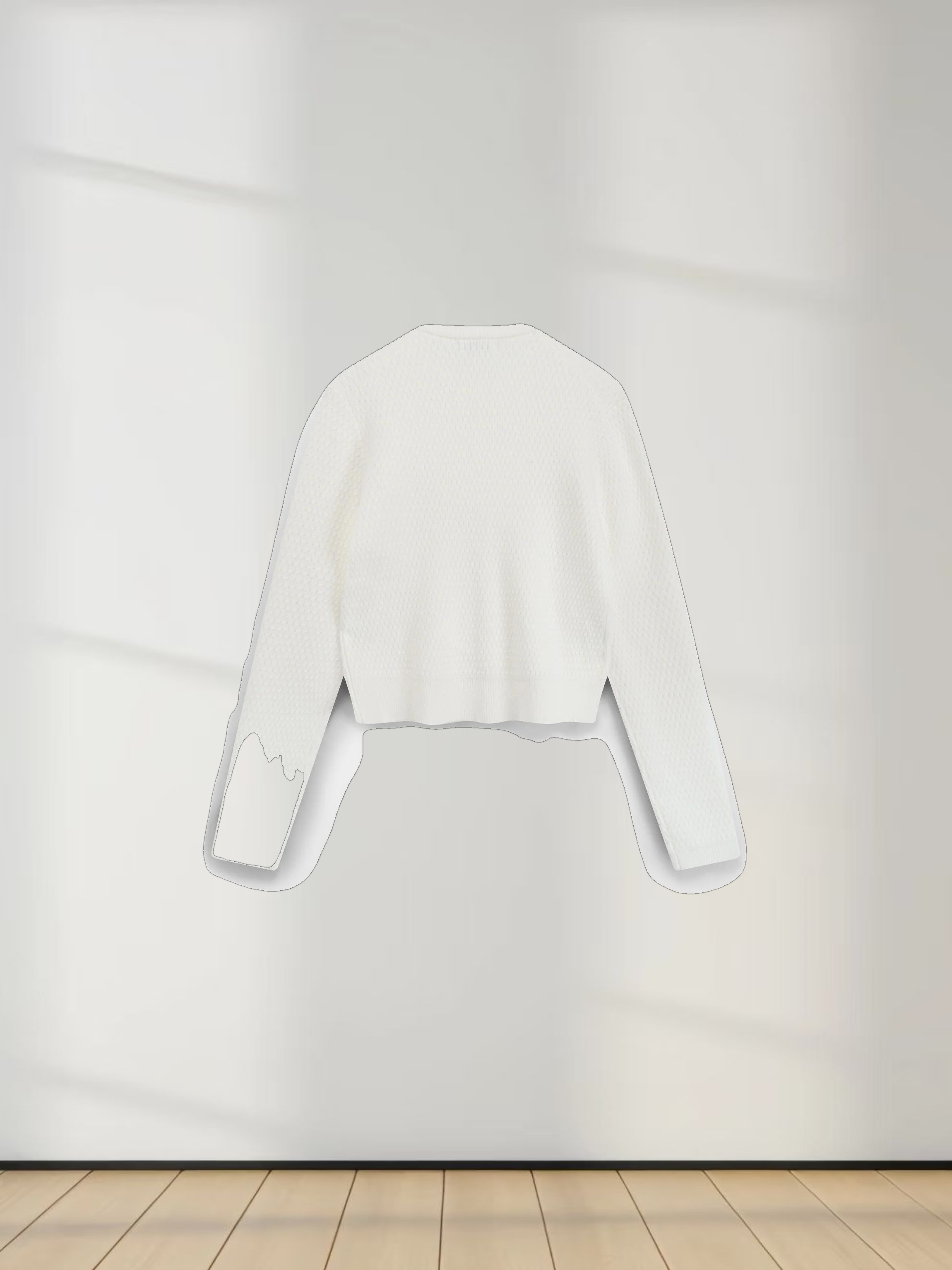 Textured Crew Cardigan-Ivory