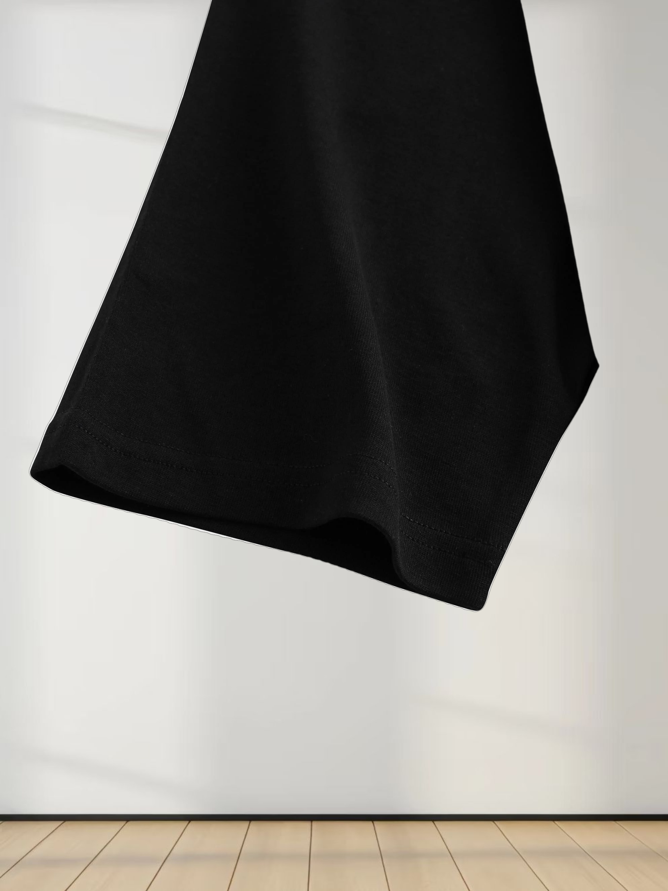 Oversized Boxy 3Q Sleeve Tee-Black