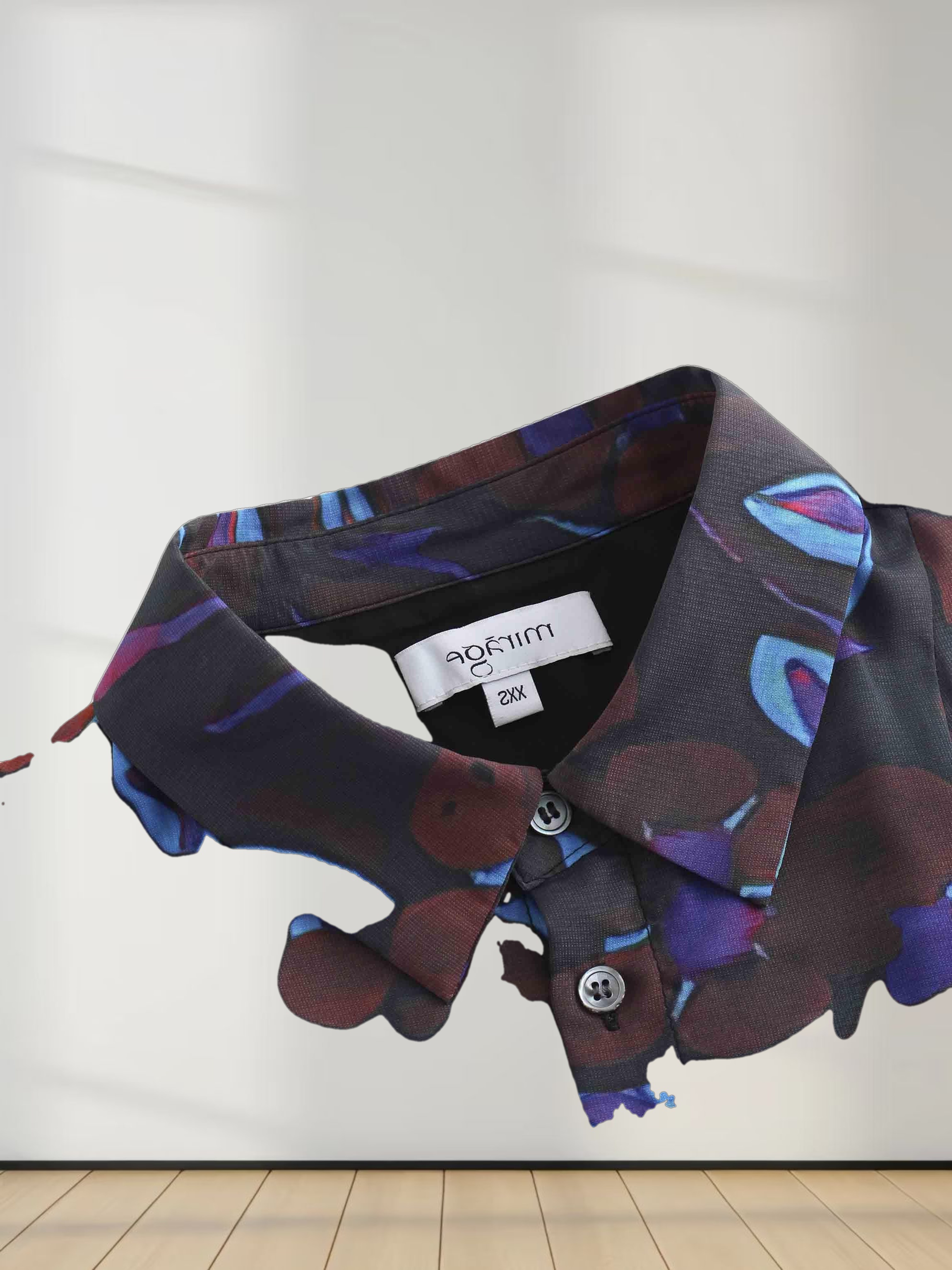 Collared A-Line Shirtdress-Brown Floral